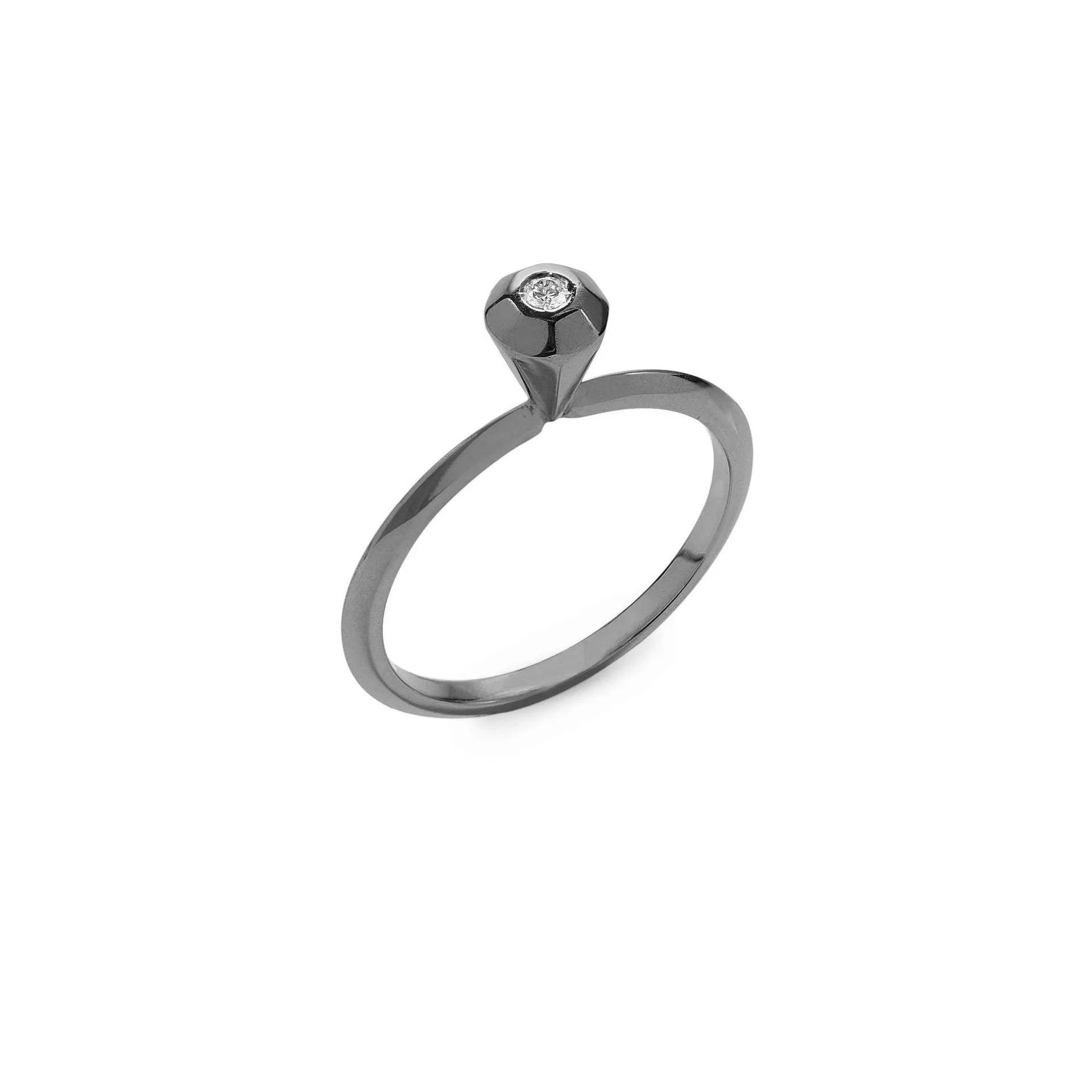 Anel First Diamond | Ouro Branco 18K Com Ródio Negro E Diamante