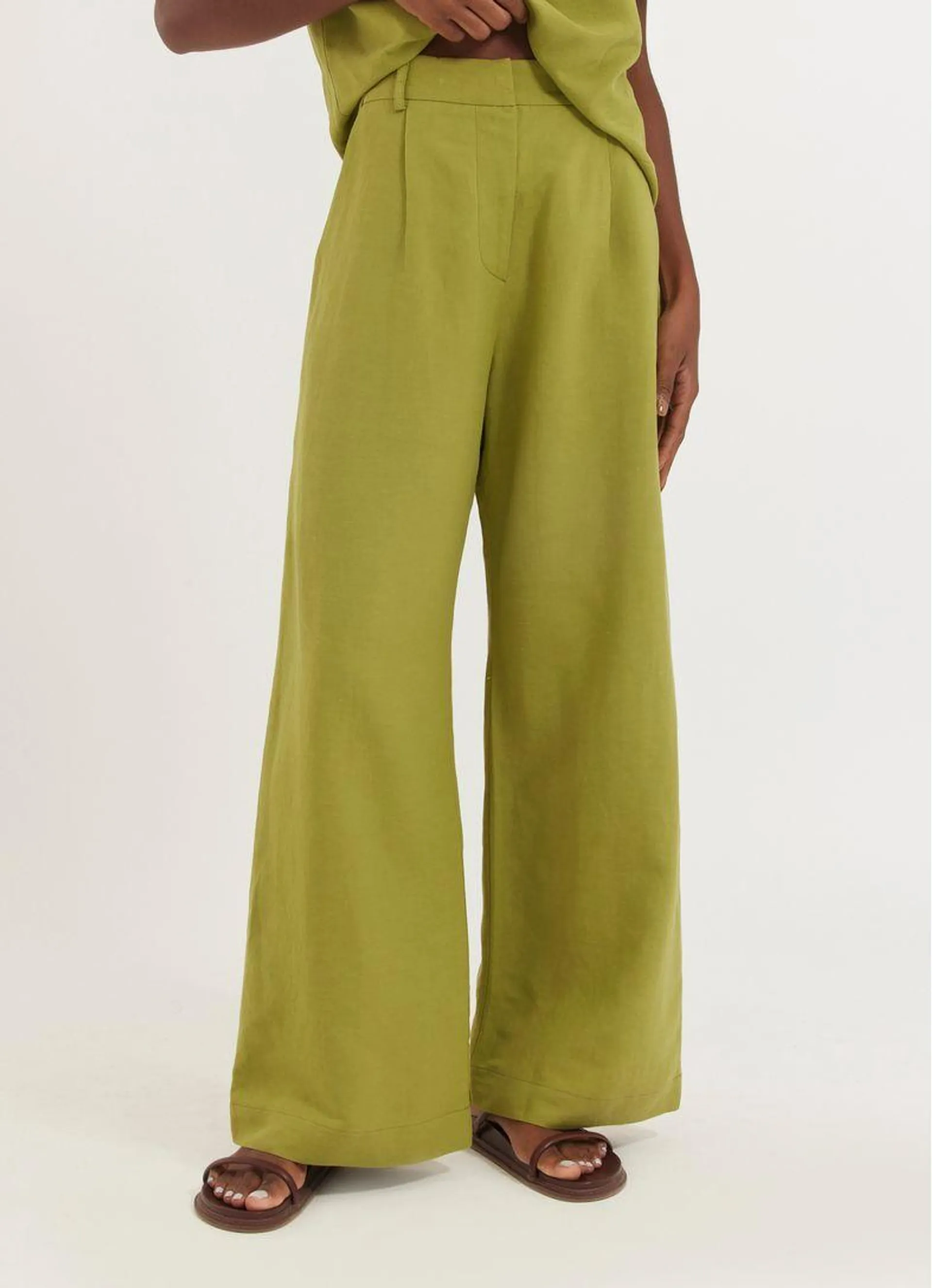 Calça pantalona linho alfaiataria verde