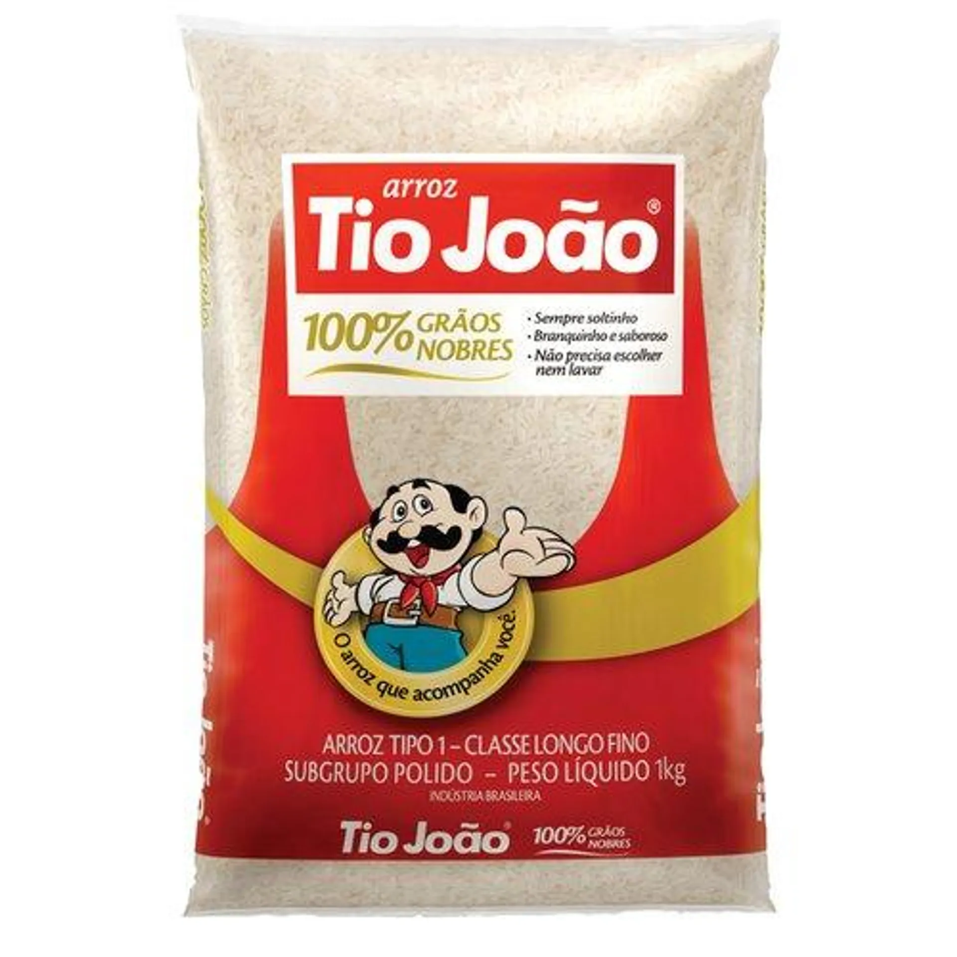 Arroz Tio João 100% Grãos Nobres Tipo 1 Classe Longo Fino 1 Kg