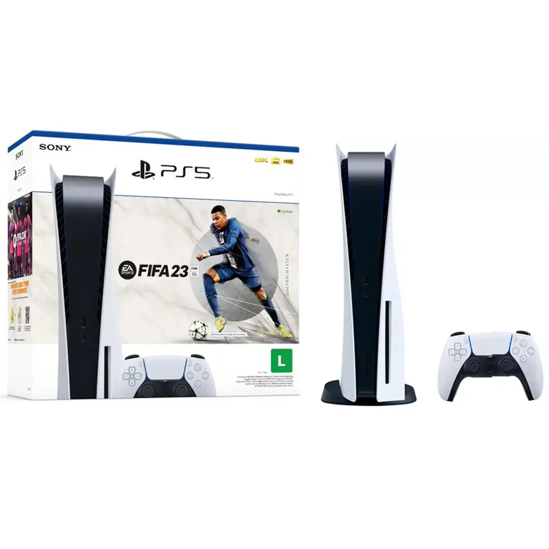 Console Playstation 5 825GB SSD + Fifa 23 - Branco/Preto - Bivolt