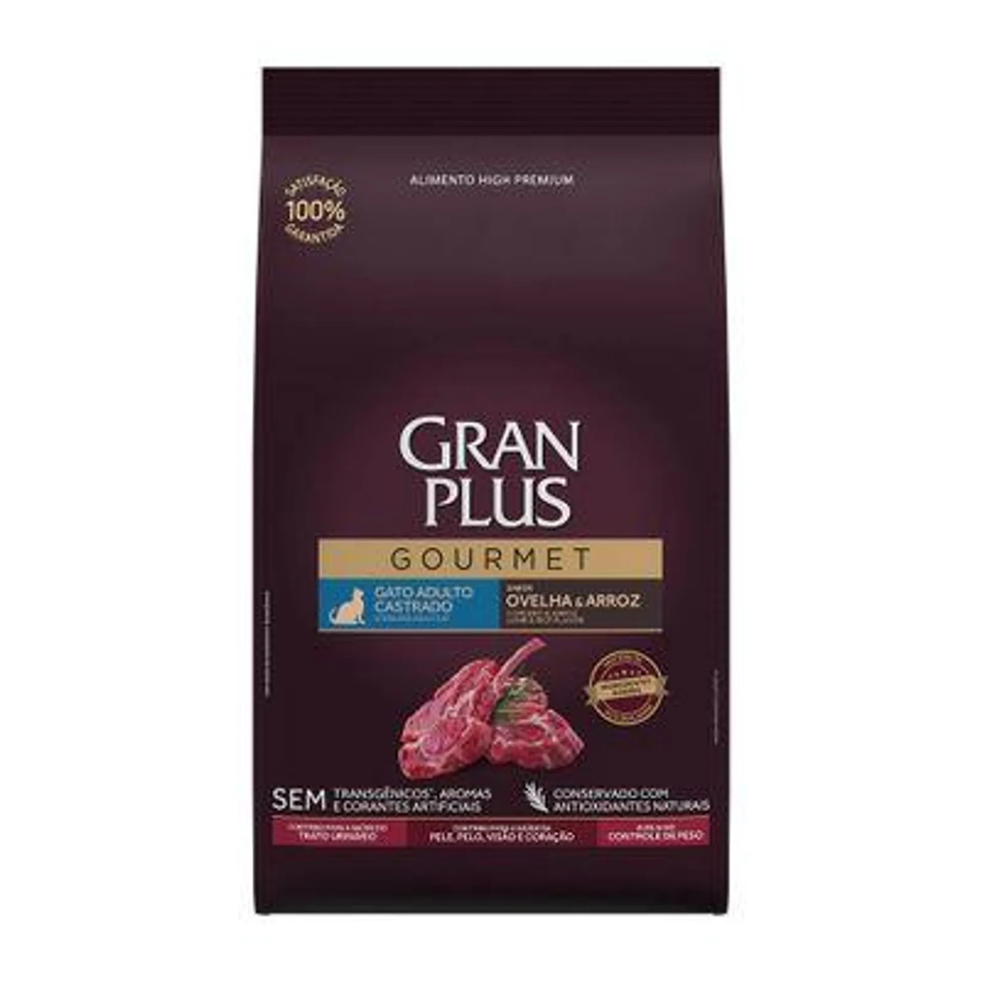 Ração GranPlus Gourmet Gatos Adultos Castrados Ovelha e Arroz 1kg