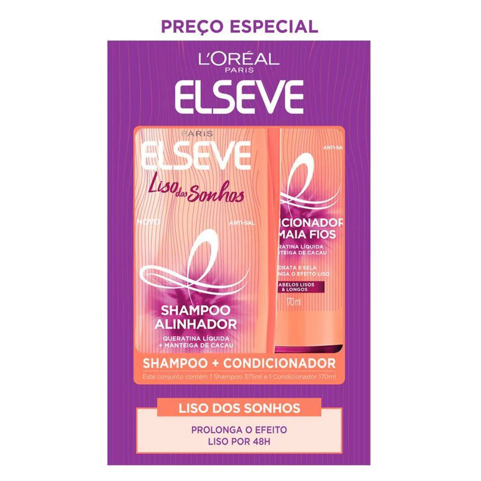 Shampoo 375ML Mais Cond 170ML Elseve Liso dos Sonhos