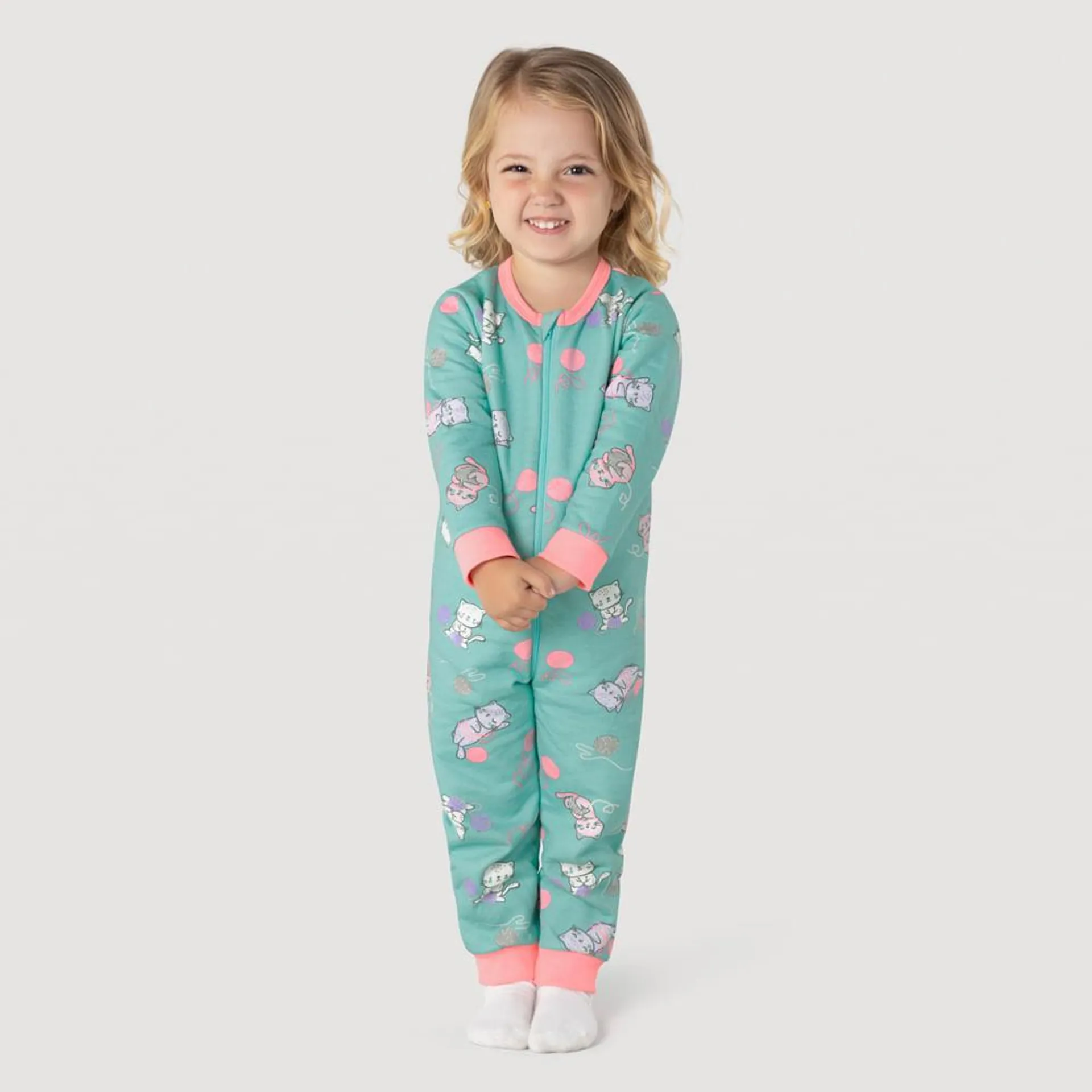 Pijama Macacão De Moletom Infantil Menina Brandili