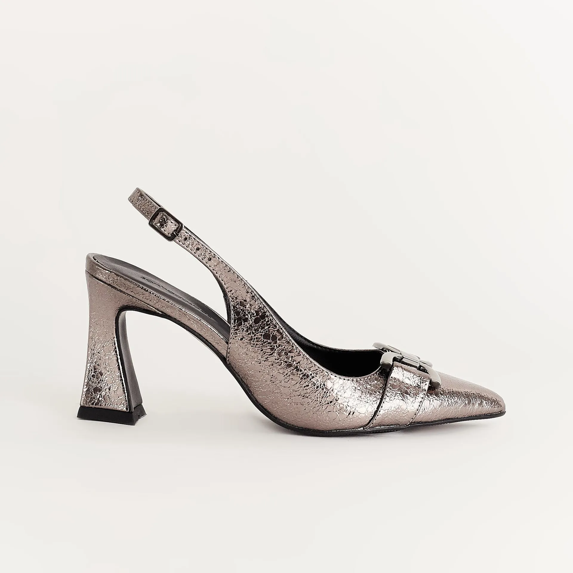 Scarpin slingback metalizado - PEWTER