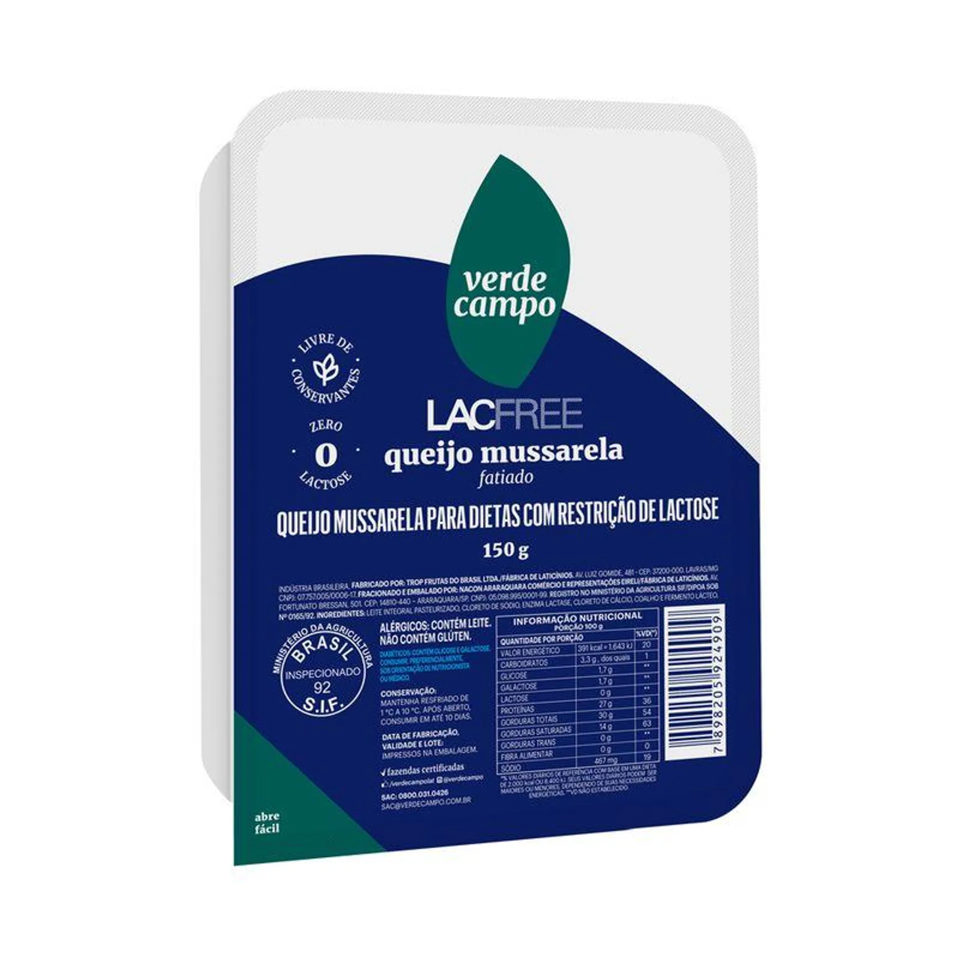 Queijo Muçarela Lacfree 150g Fatiado Sem Lactose