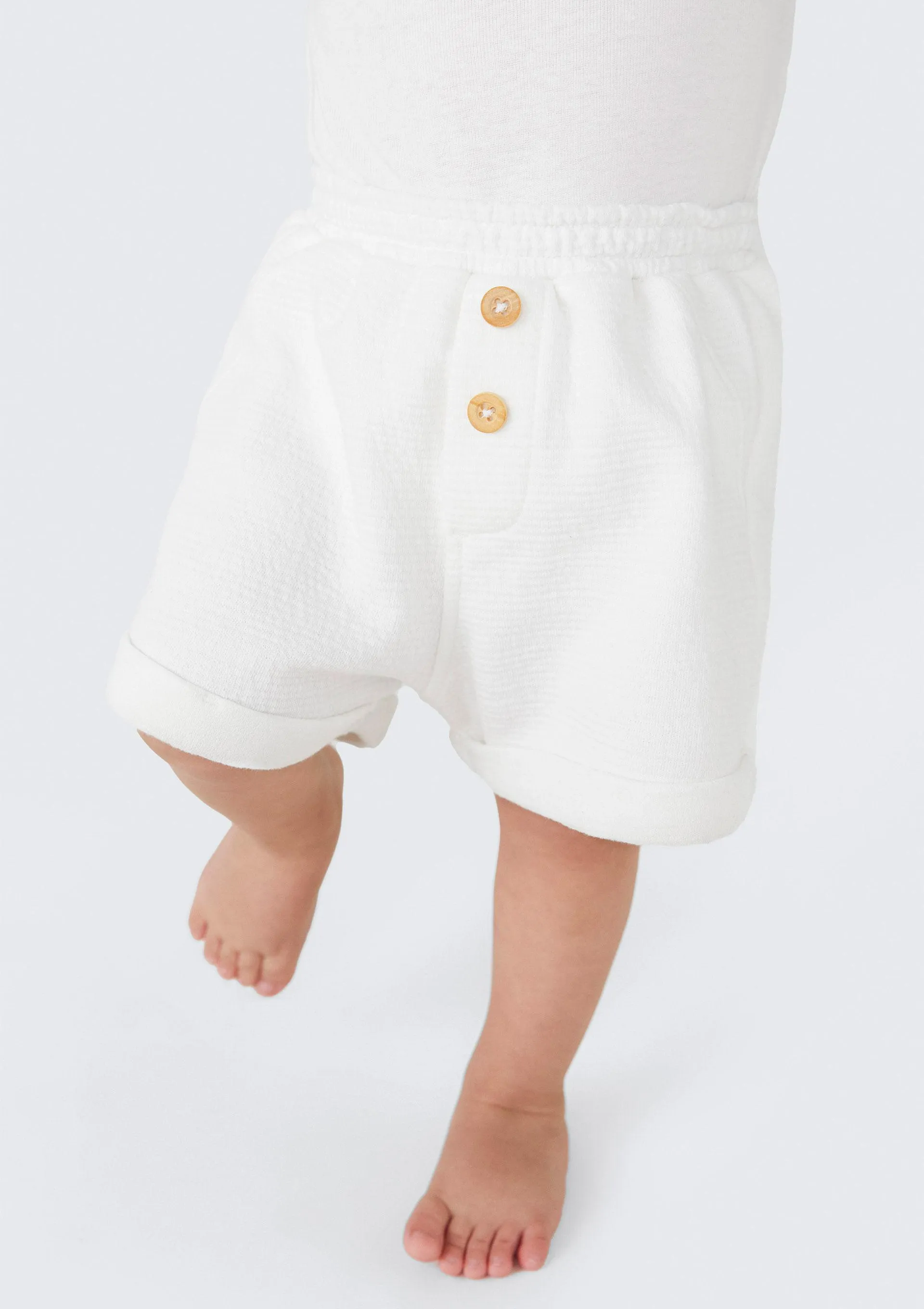 Shorts Bebê Menino Em Malha Rústica - Off White