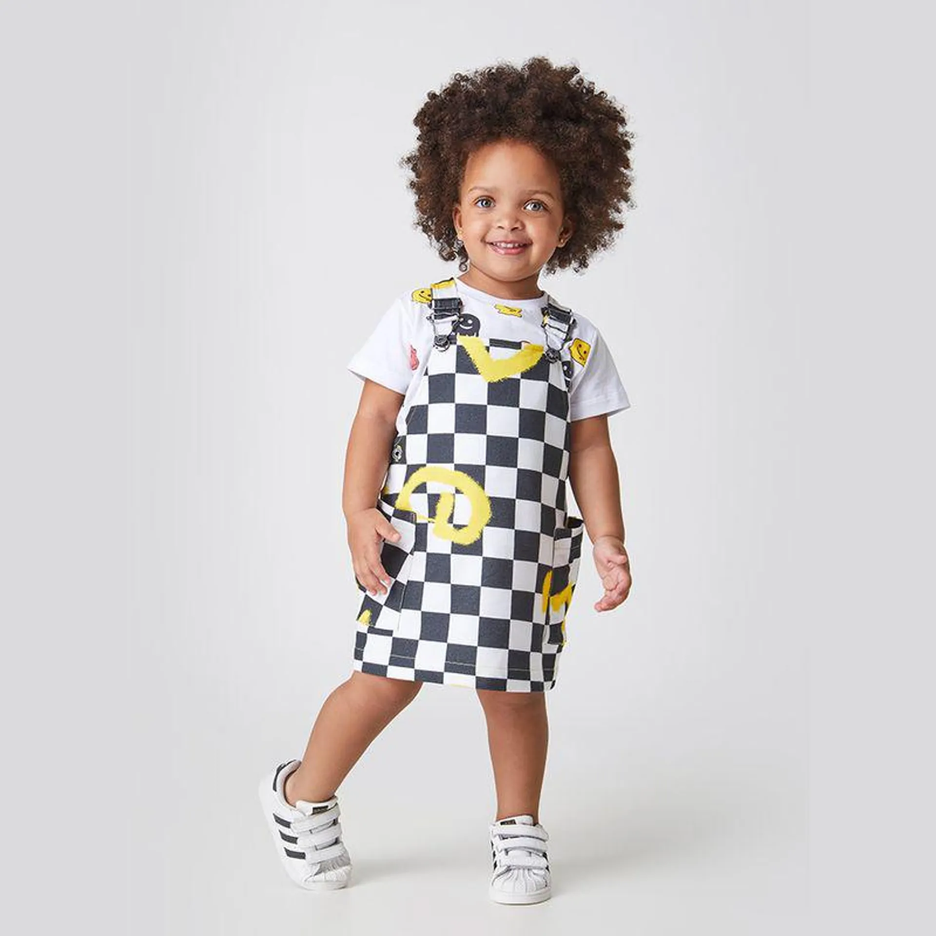 Vestido Jardineira Toddler Menina Chumbo