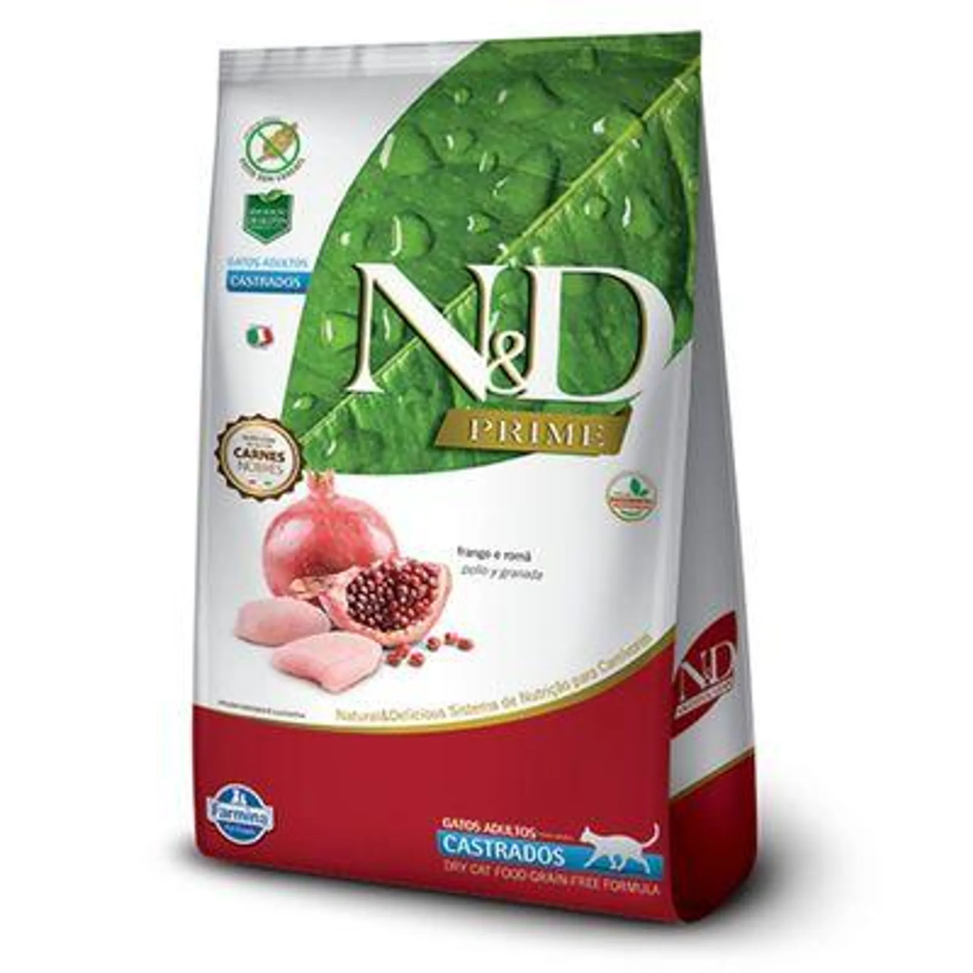 Ração N&D Prime Gatos Adultos Castrados Frango e Romã 7,5 kg