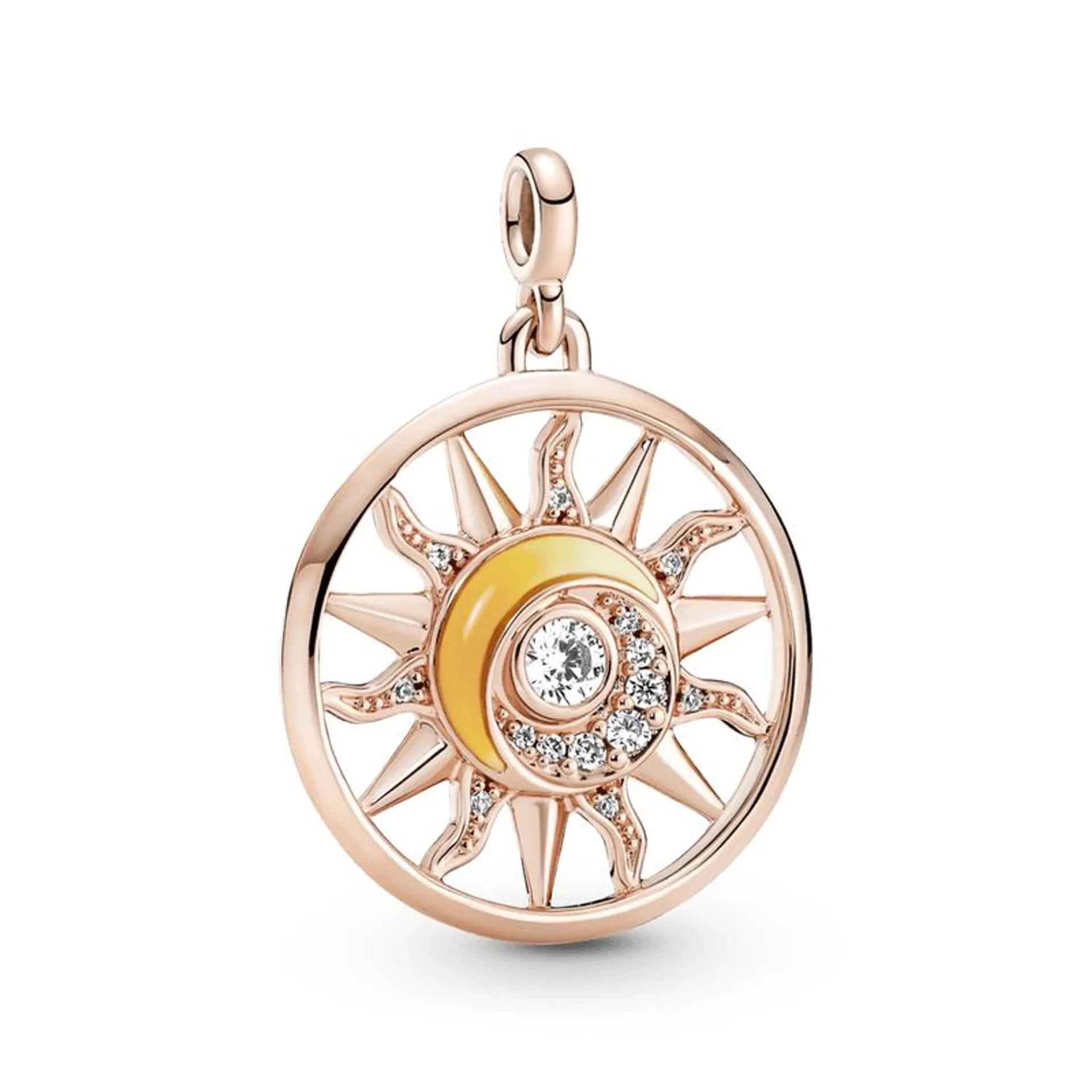 Charm Ouro Rosé Medalhão Sol e Lua