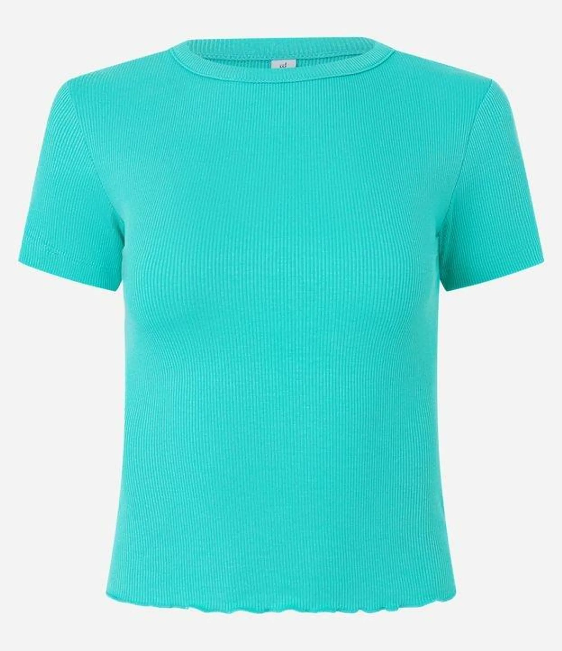 Blusa em Viscose Texturizada e com Frufru na Barra Verde Água