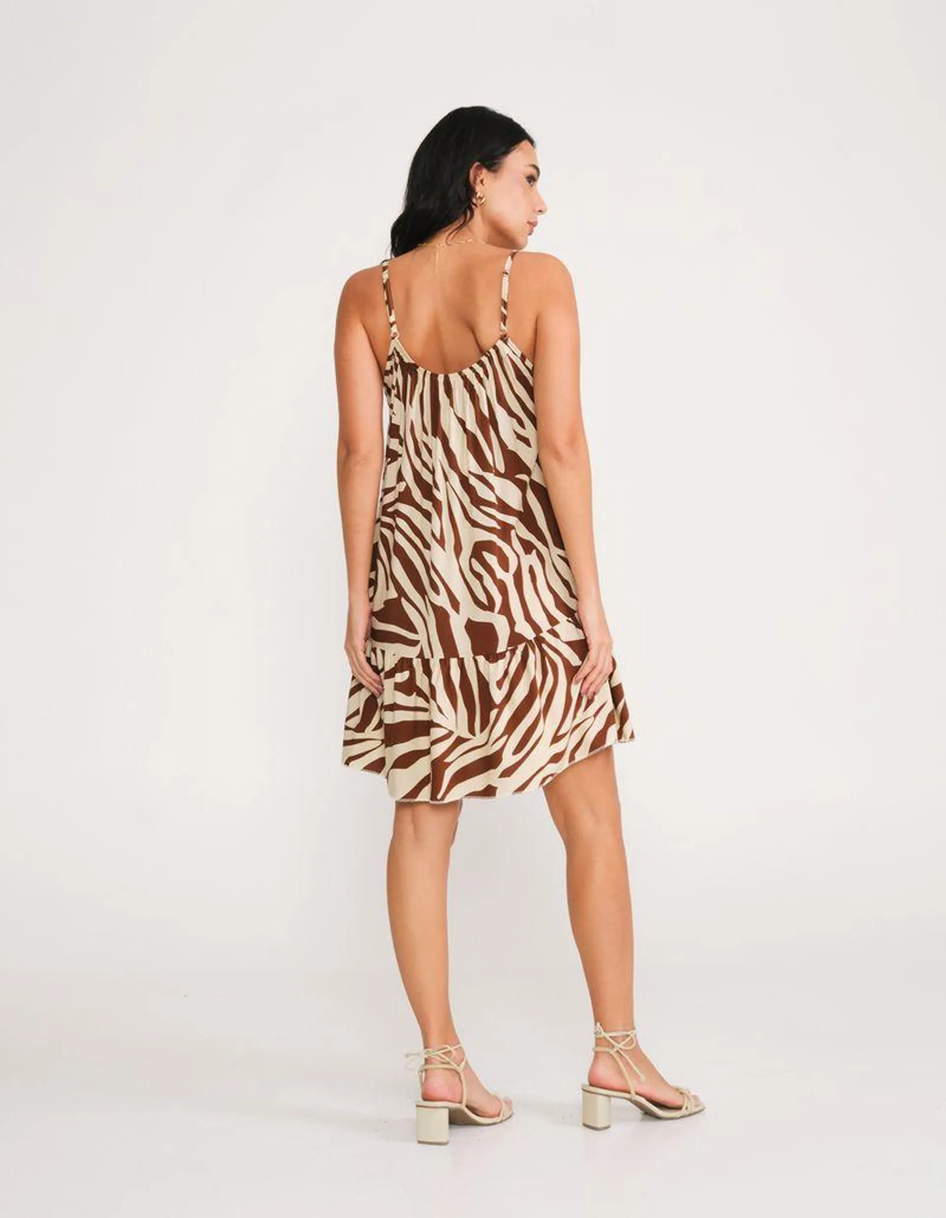 Vestido Curto Estampado Maxi Zebra - Areia