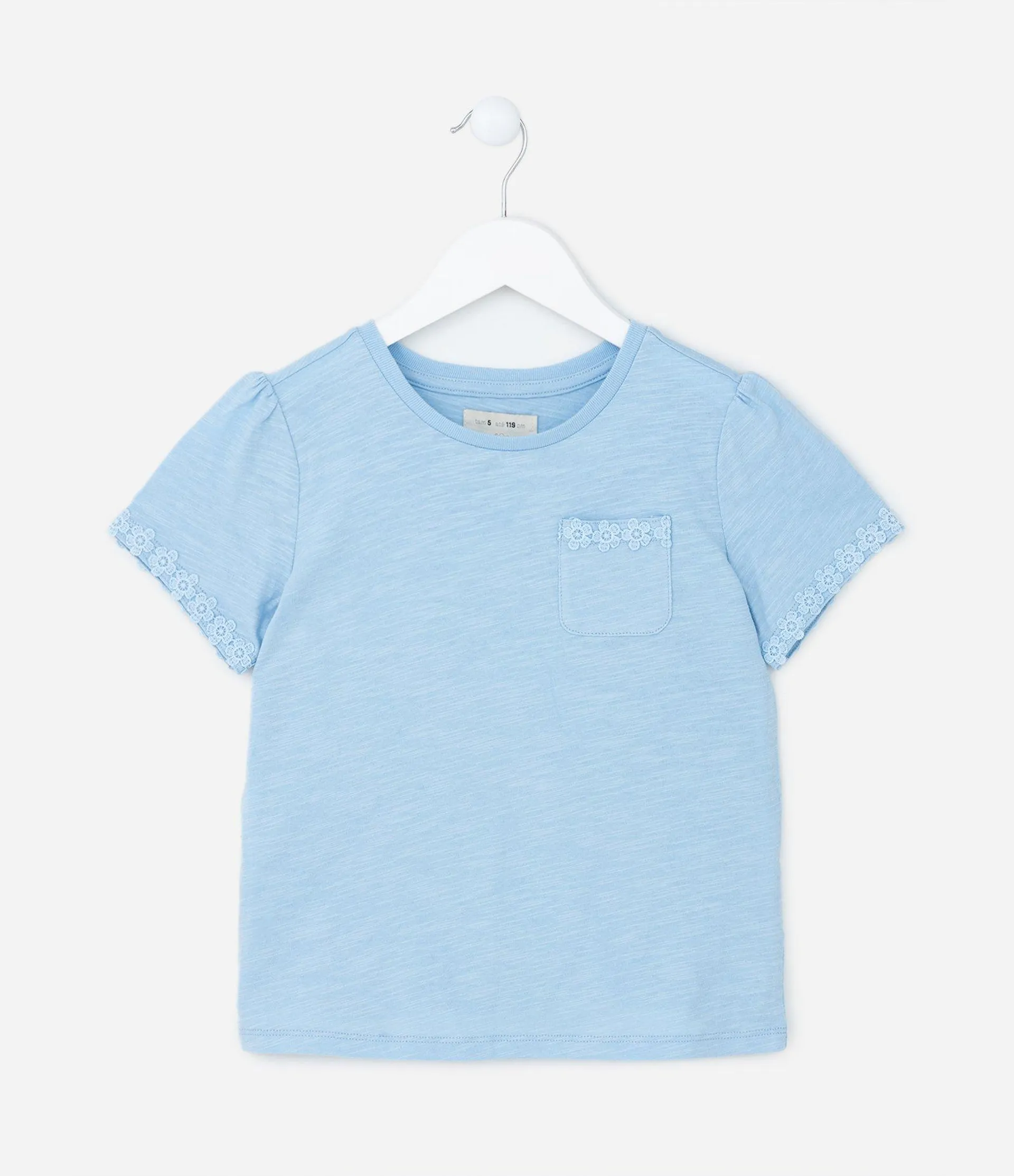 Blusa Infantil com Bolsinho e Bordado Broderie - Tam 1 a 5 Anos Azul