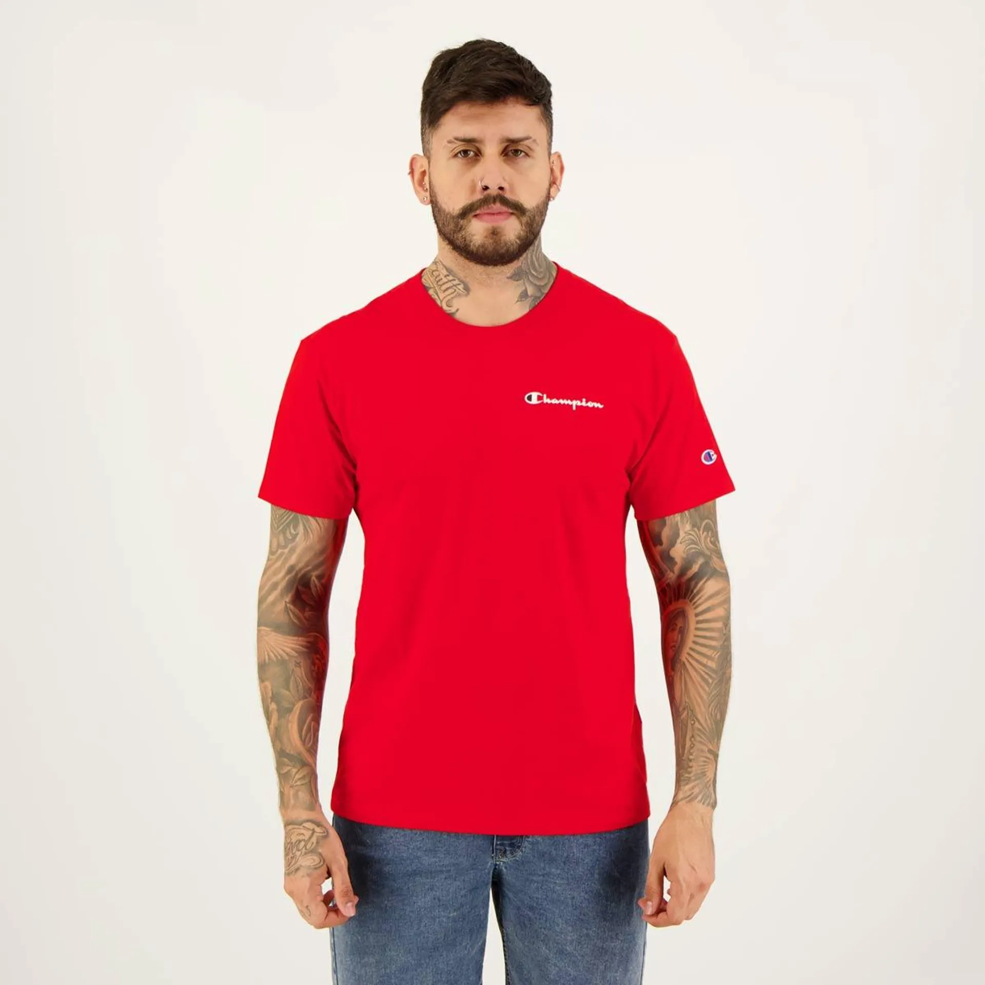 Camiseta Champion Script Mini Logo Vermelha