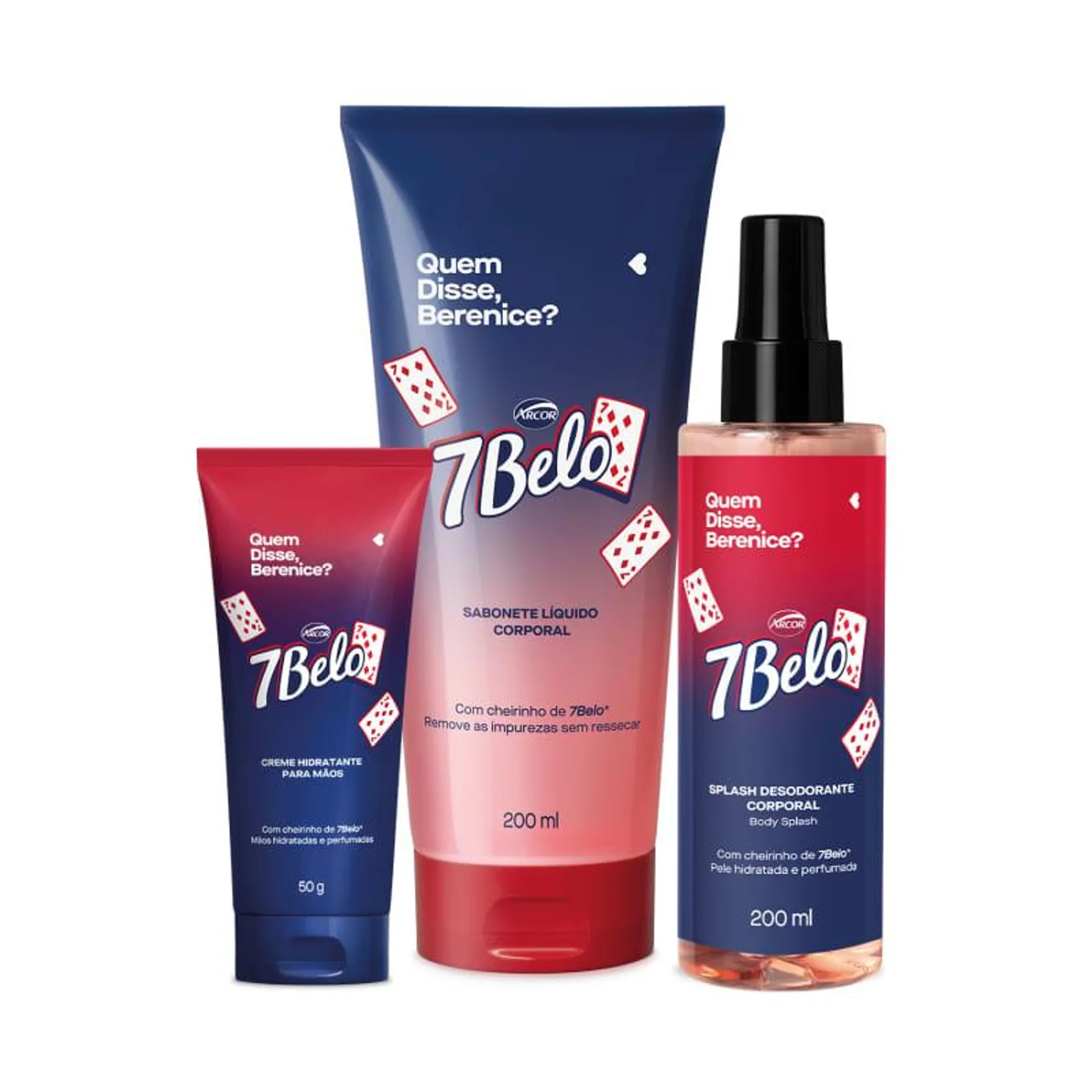 Combo QDB 7Belo: Body Splash 200ml + Sabonete Líquido Corporal 200ml + Creme Para Mãos 50g