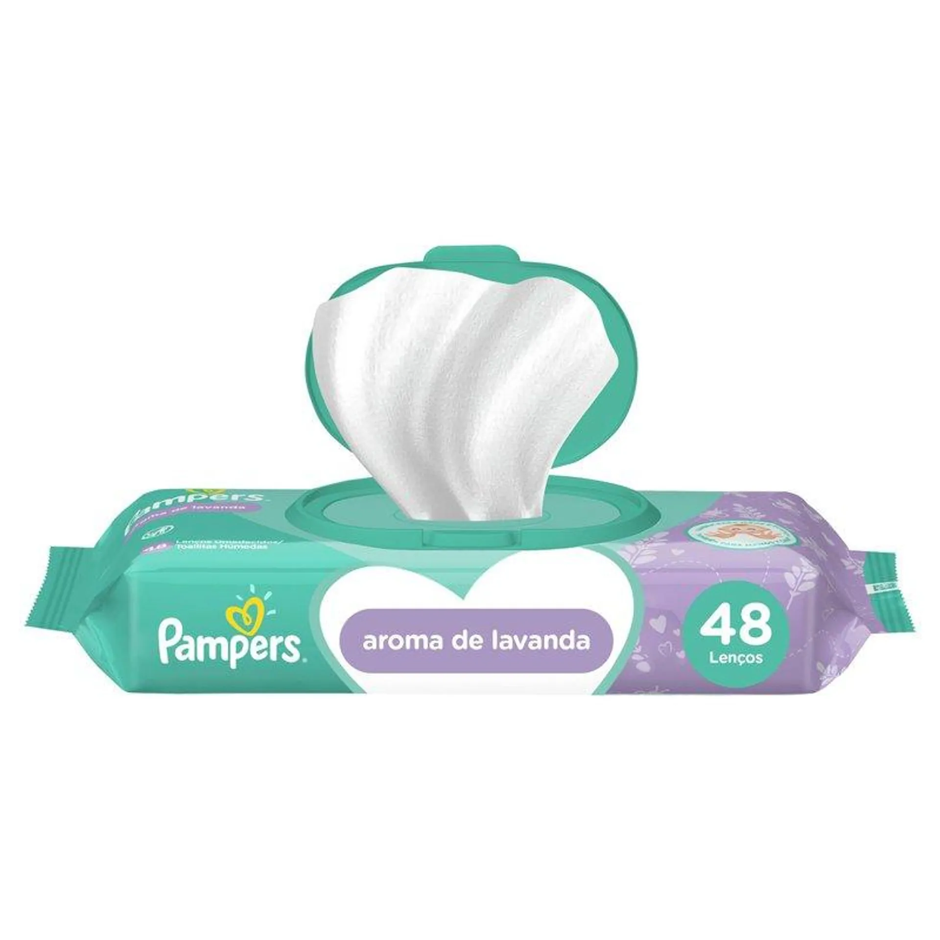 Lenço umedecido lavanda Pampers Regular com 48 unidades