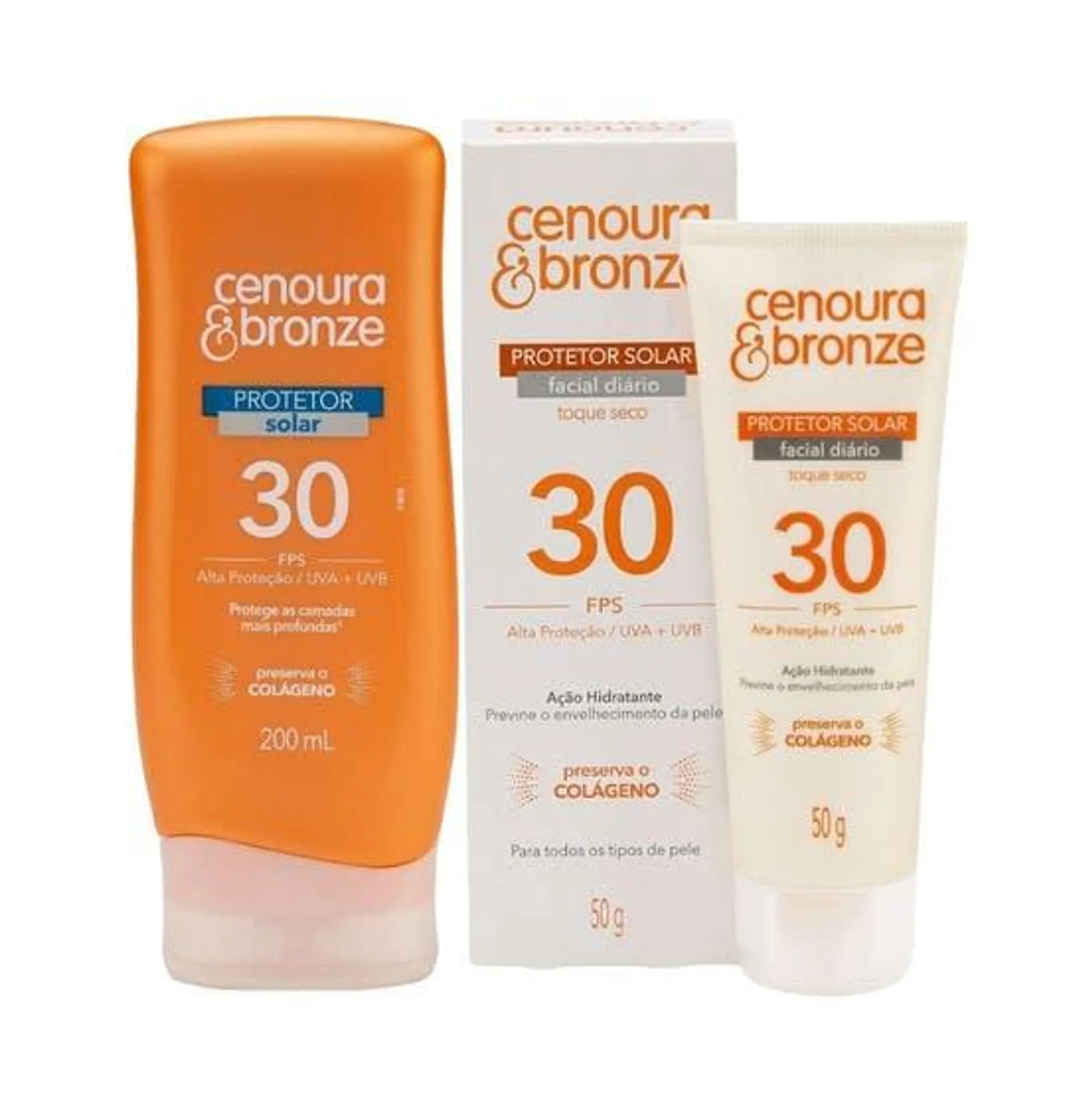 Kit Protetor Solar Facial Cenoura E Bronze FPS 30 E FPS 30