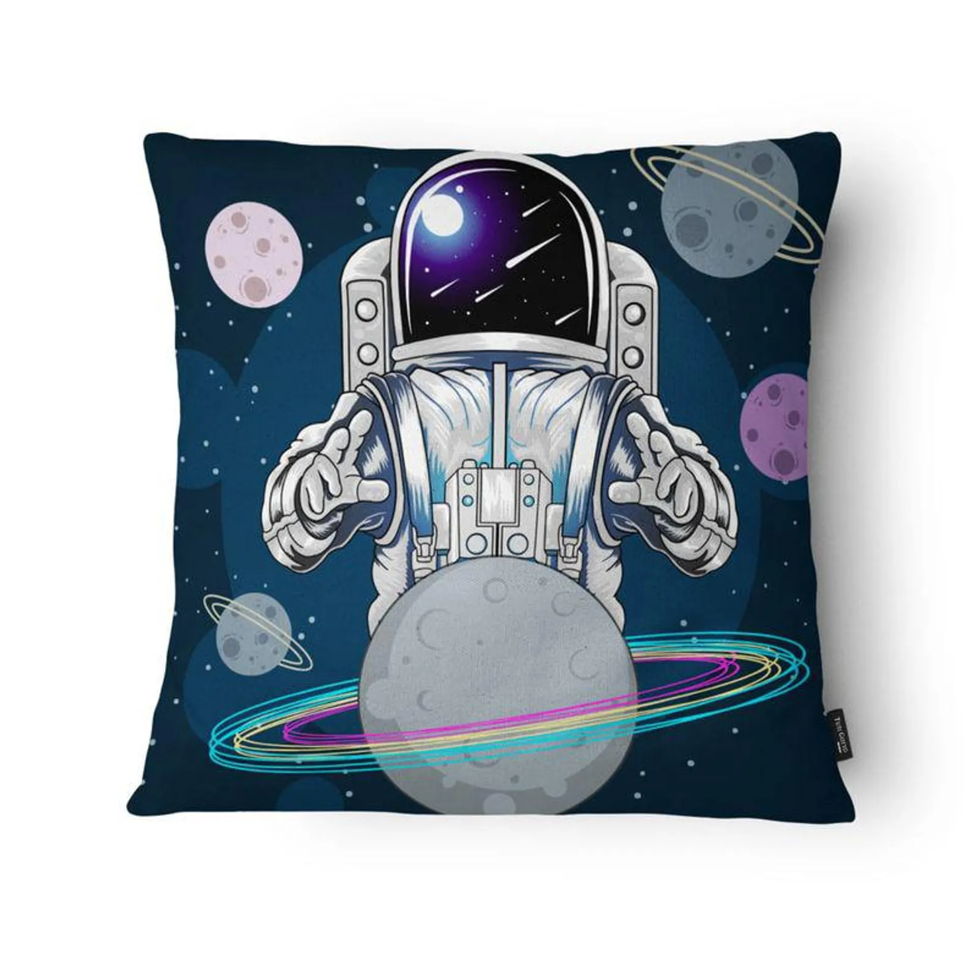 Capa Almofada Sarja Teen/kids Astronauta Saturno 43x43cm - Tuti Gottô