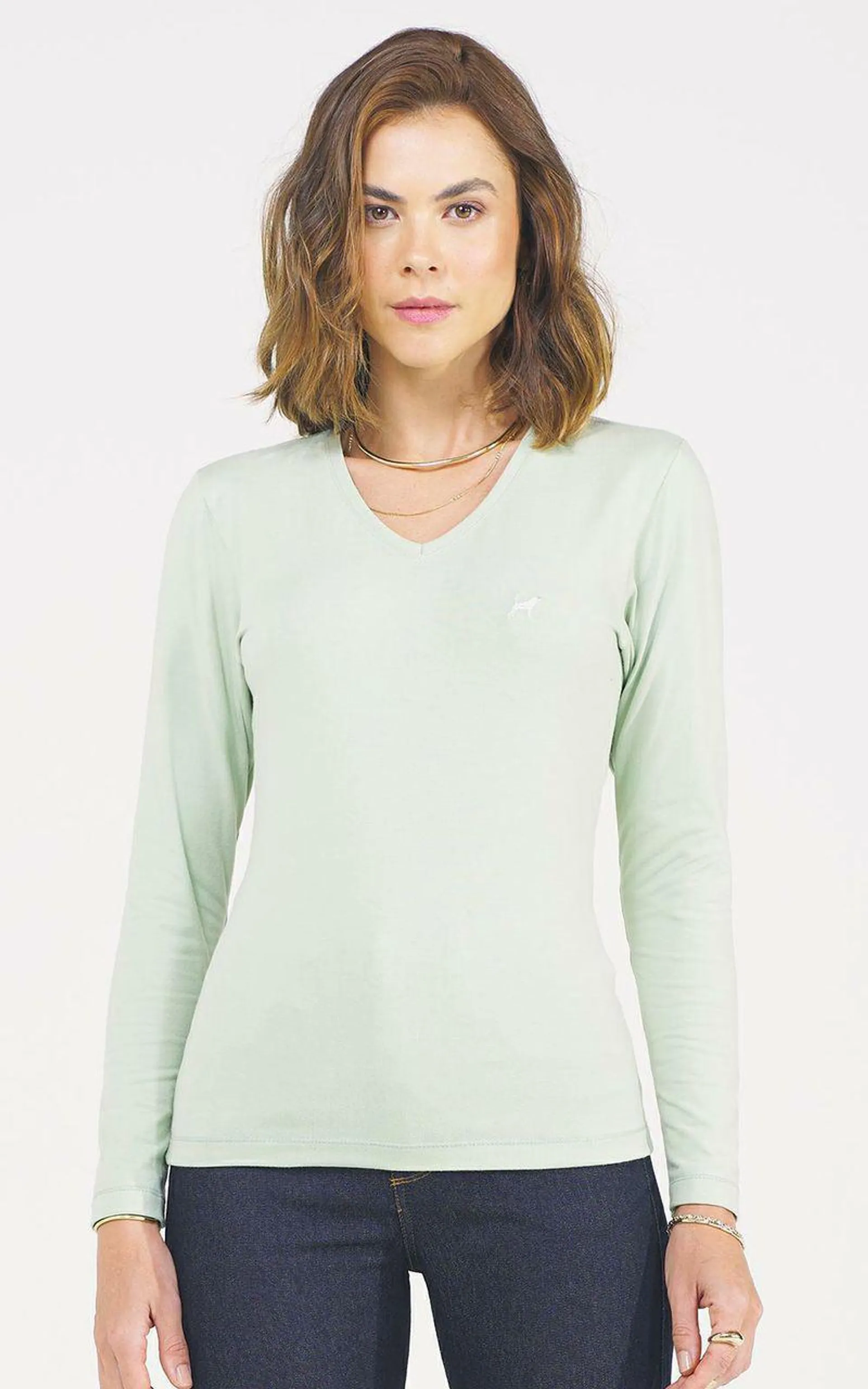 Camiseta básica ML cotton decote V - BABOSA