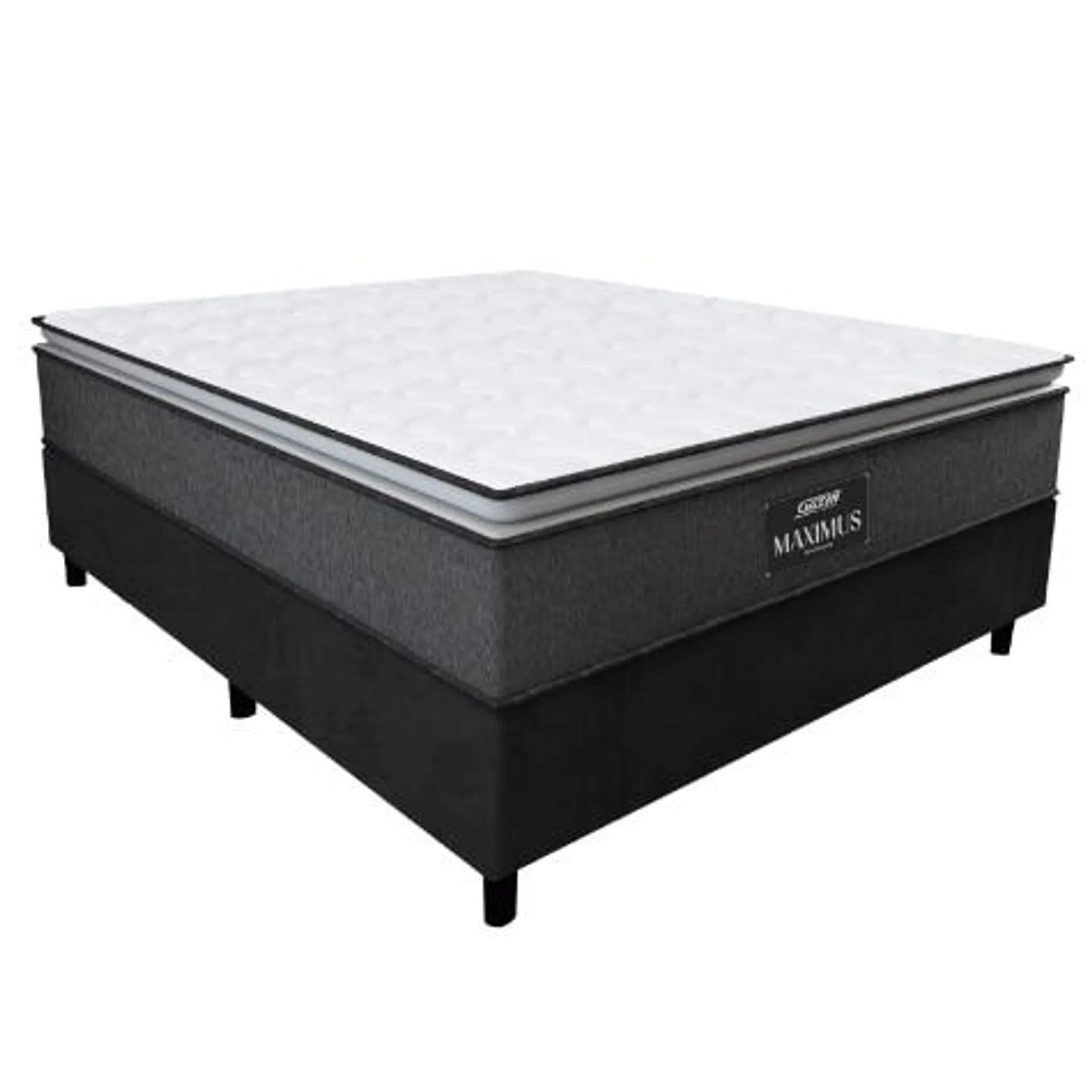 Cama Box Casal Colchão Molas Ensacadas Pillow Top Maximus 138x188x67cm Cinza / Preto Gazin - Suporta até 120Kg por Pessoa