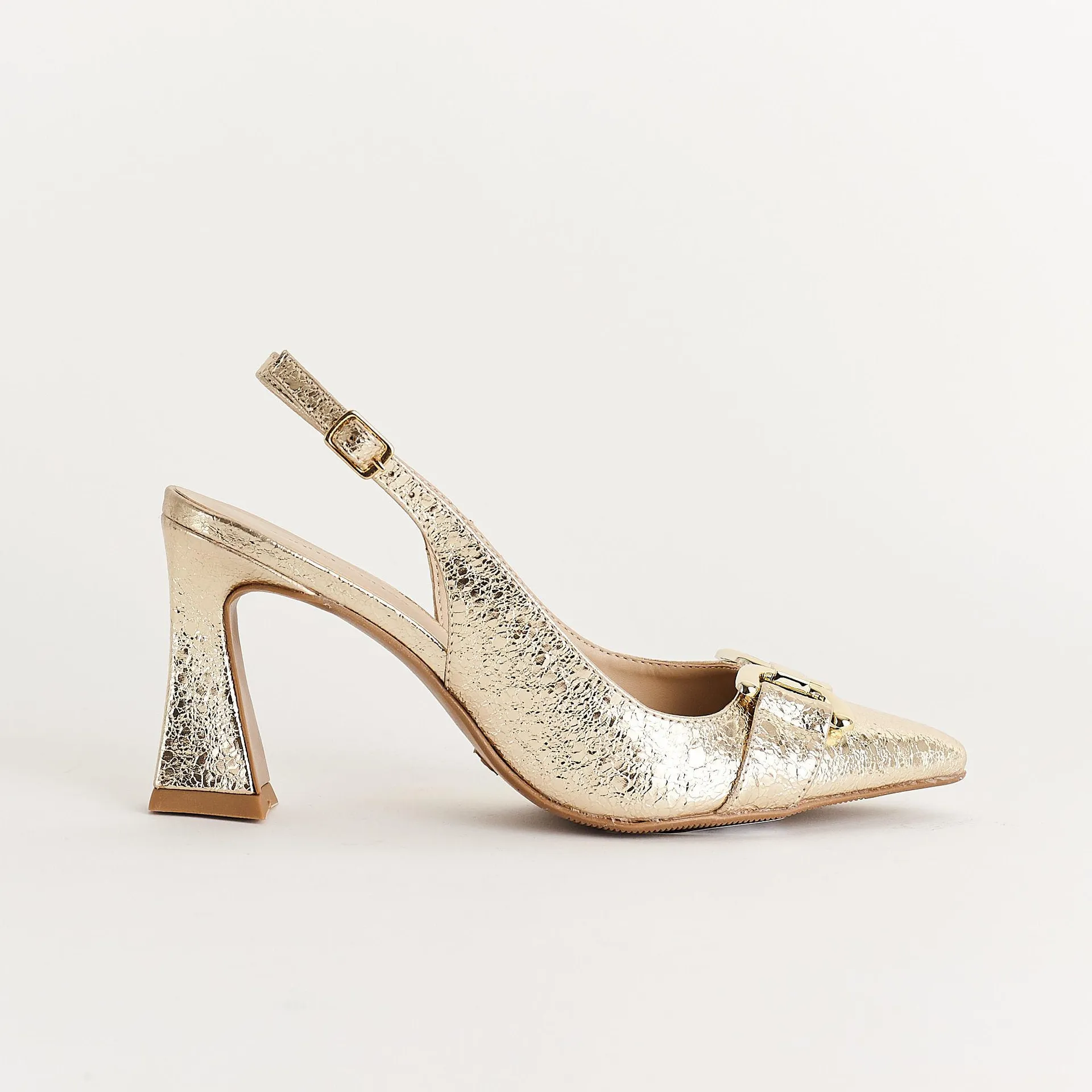 Scarpin slingback metalizado - CHAMPAGNE