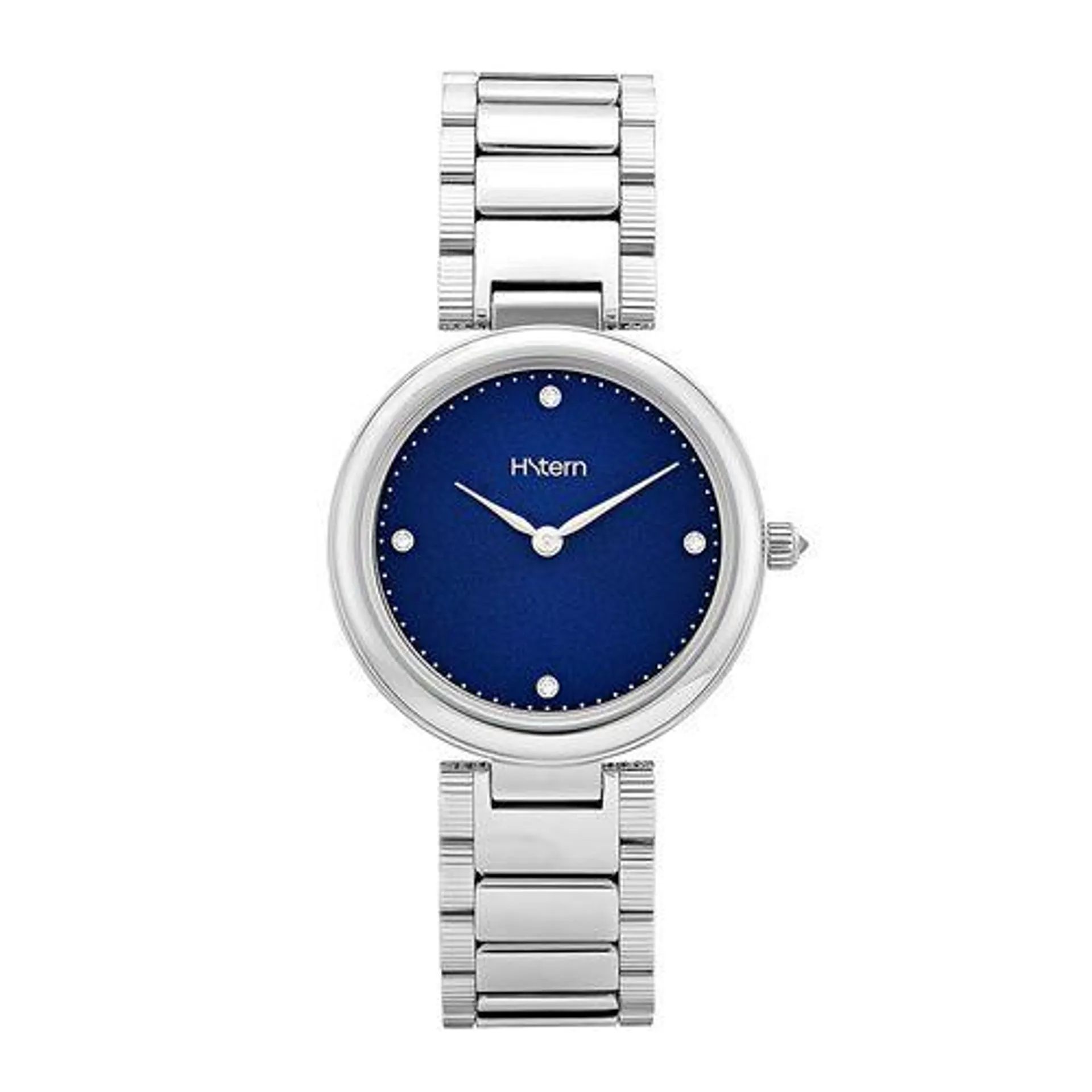 Relógio Feminino Plissé Azul com 4 diamantes no mostrador