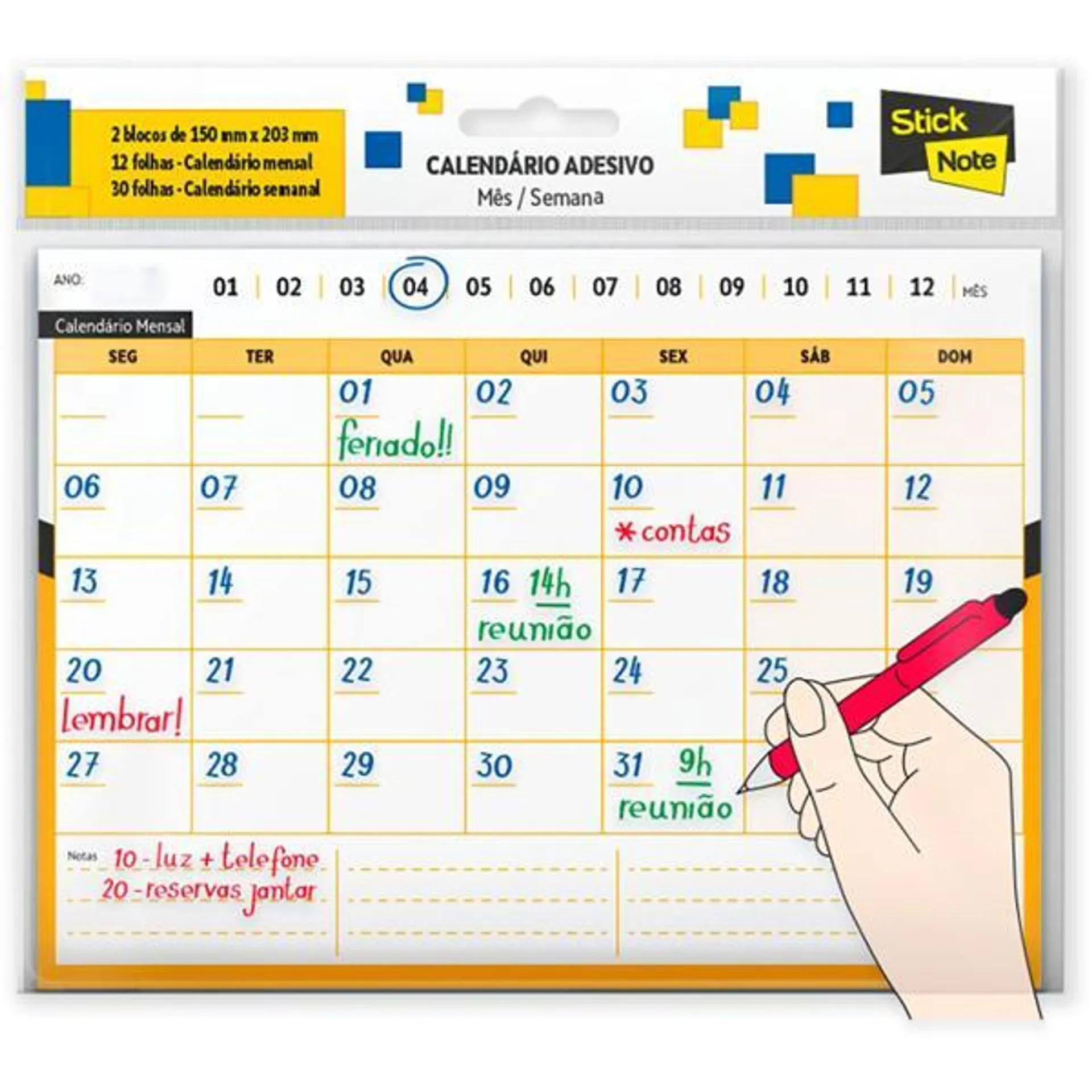 Calendário autoadesivo 150x203 mensal/semanal 42fls Stick Note PT 1 UN