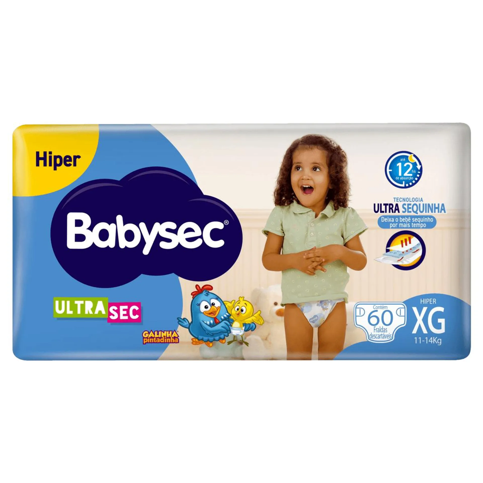 Fralda Babysec Galinha Pintadinha Ultra Sec XG - 60 unidades