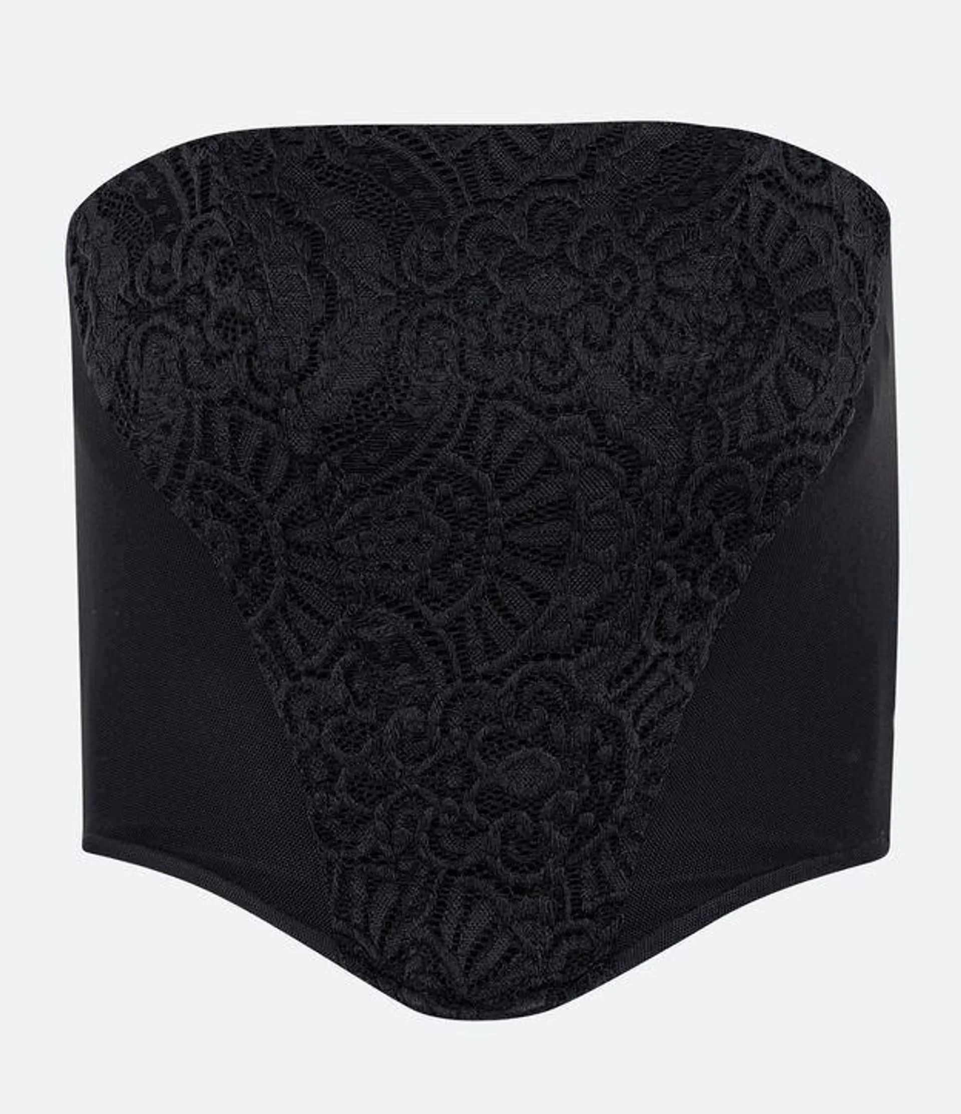 Blusa Corset Tomara Que Caia em Renda com Textura Floral Preto