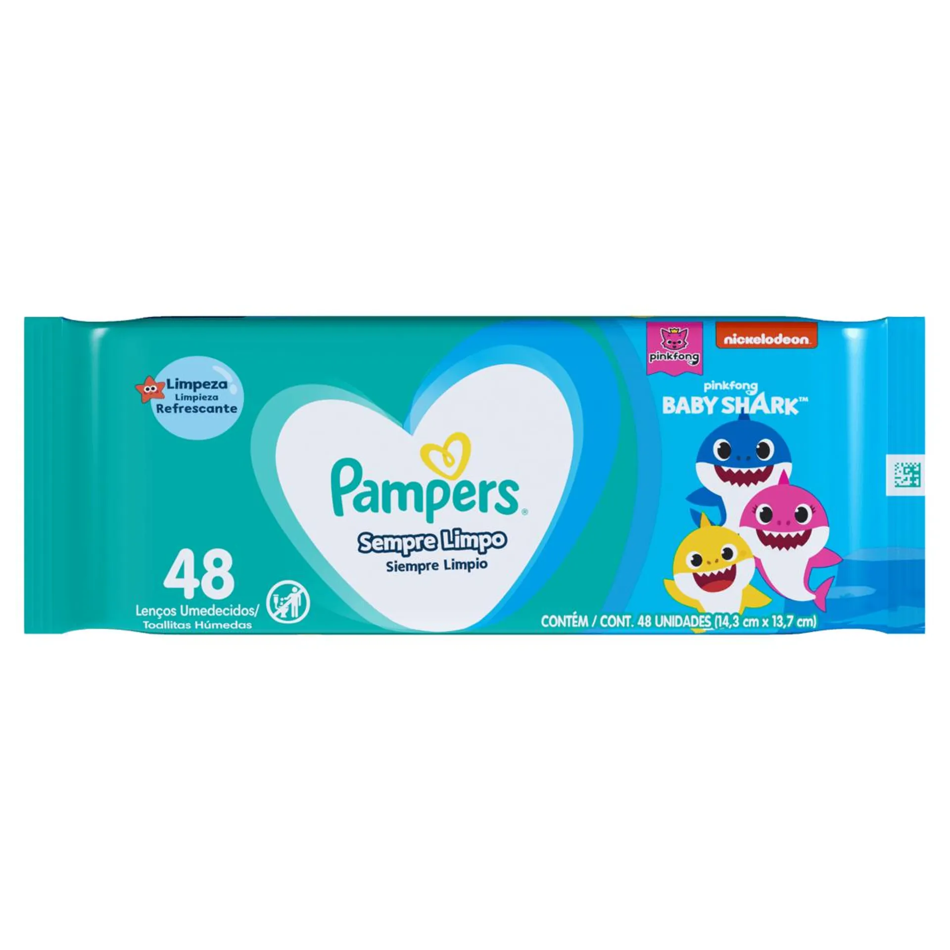 Lenço Umedecido Baby Shark Pampers Sempre Limpo Pacote 48 Unidades