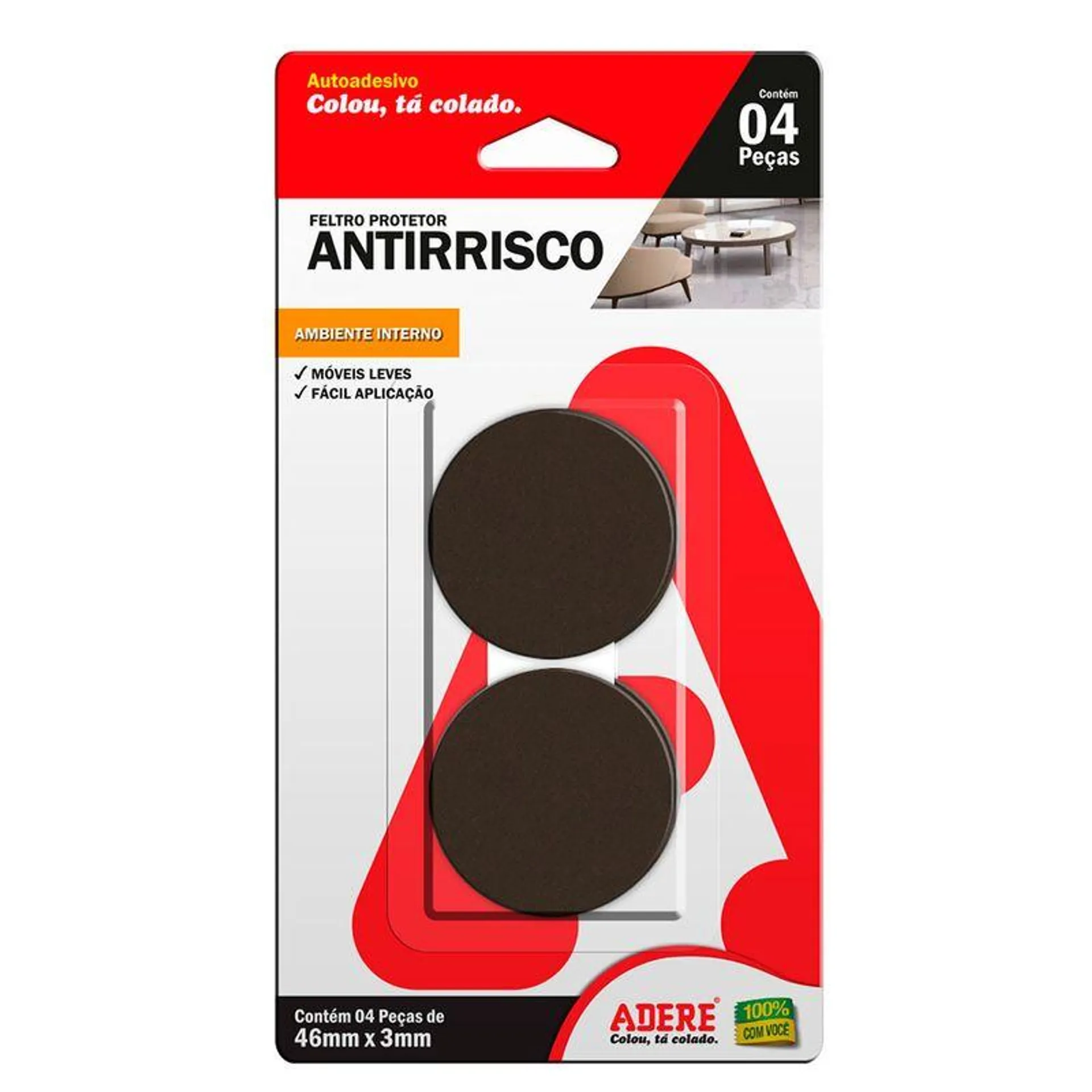 Protetor Feltro Antirrisco Redondo 46mmx3mm Preto 4 Peças - Adere