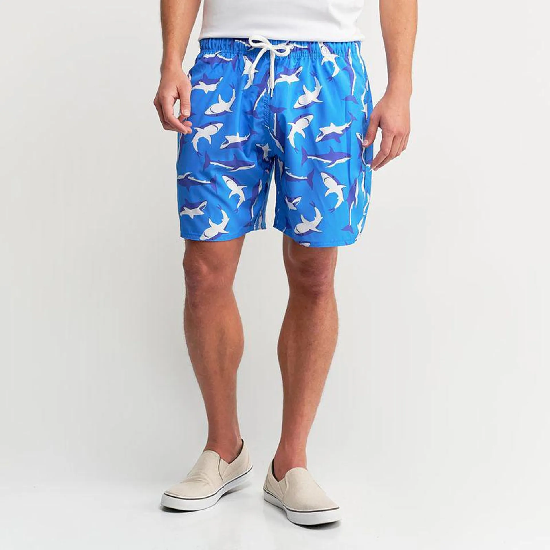 Shorts Masculino Azul Estampado Tubarão