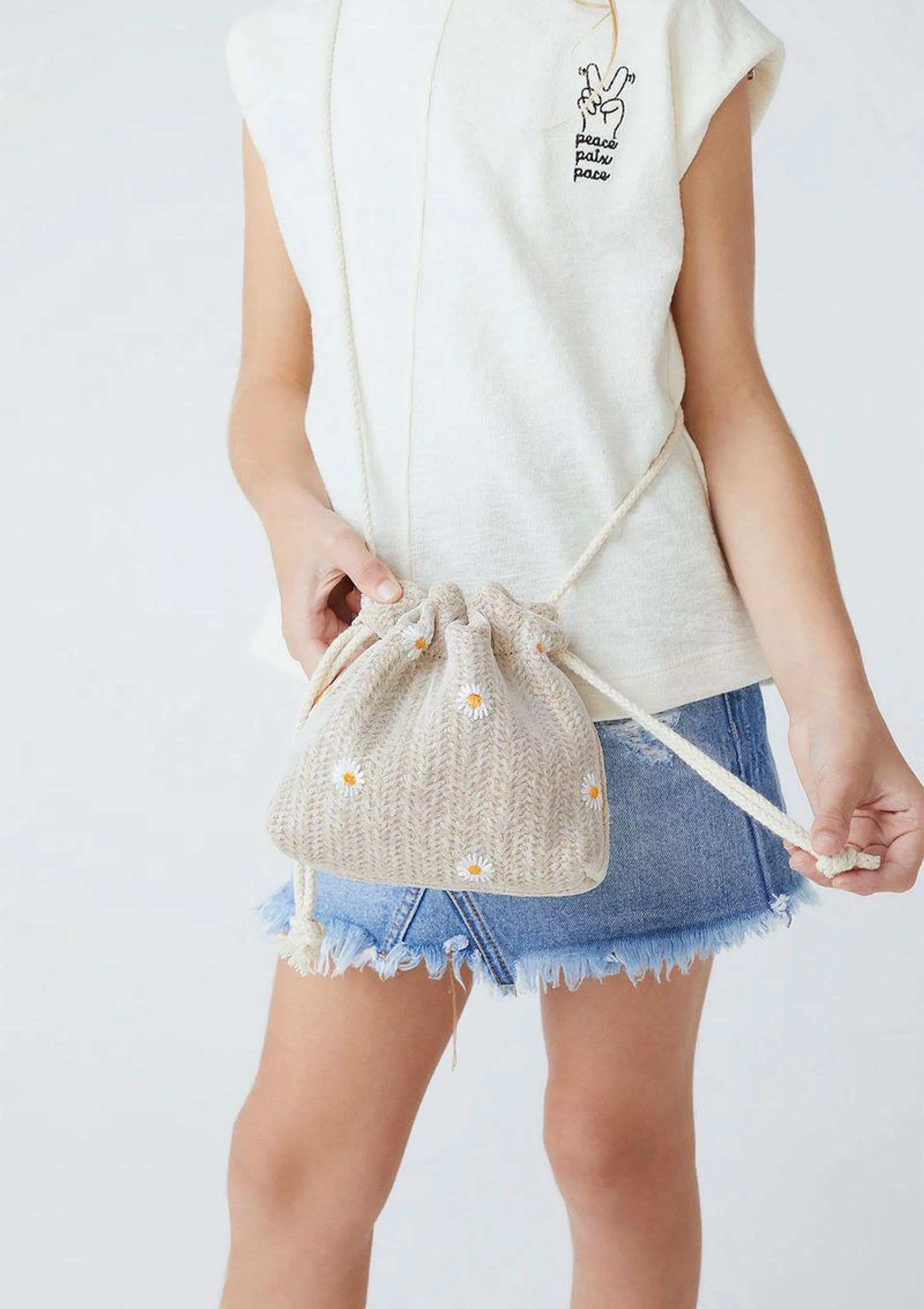 Bolsa Saco Infantil Menina Com Bordado - Off White