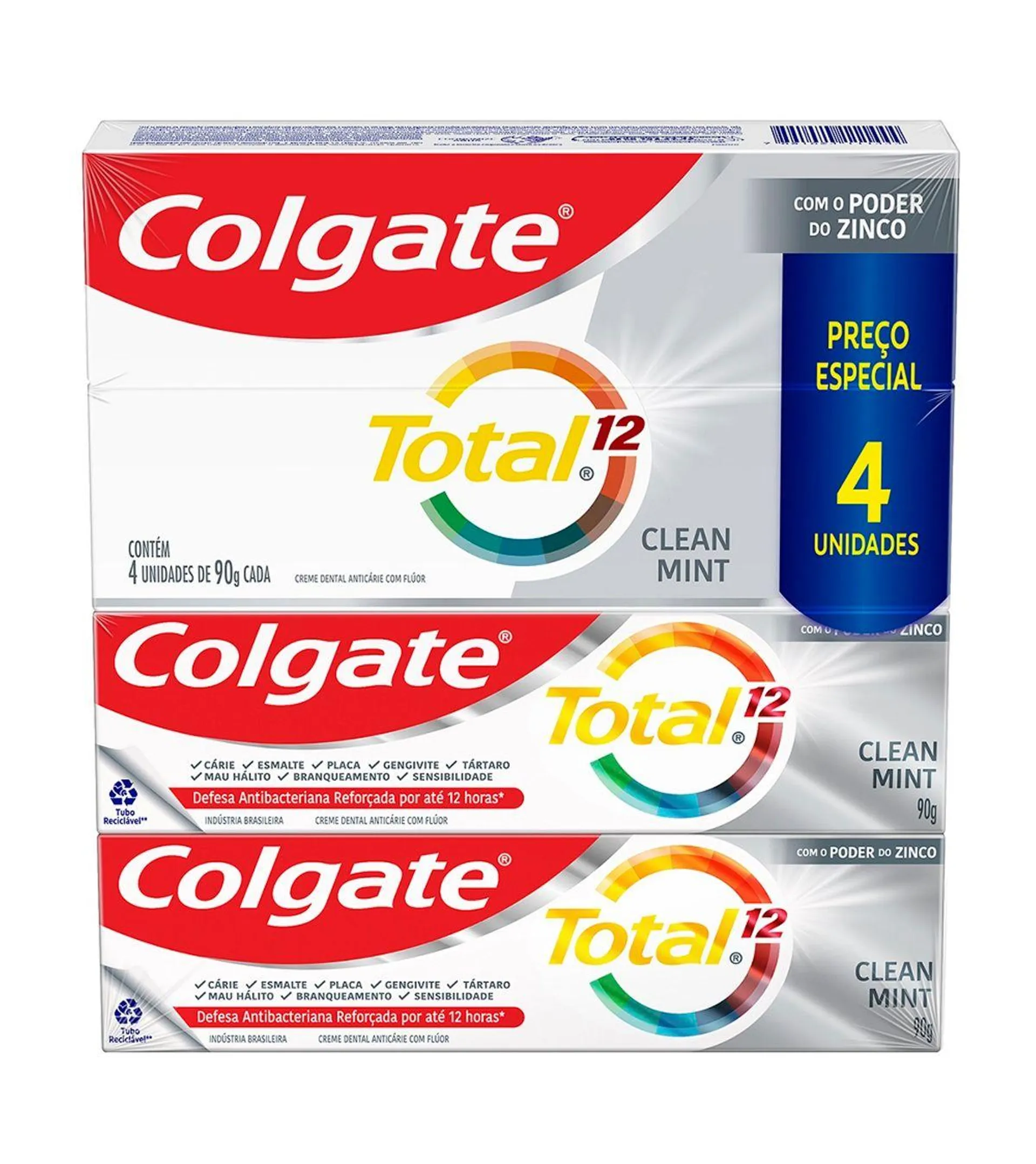 Creme Dental Colgate Total 12 Com 4 X 90gr Clean Mint