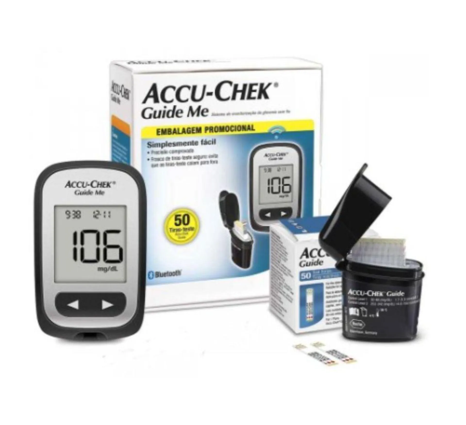 Kit para Controle de Glicemia Accu Chek Guide Me com 1 Monitor + 50 Tiras