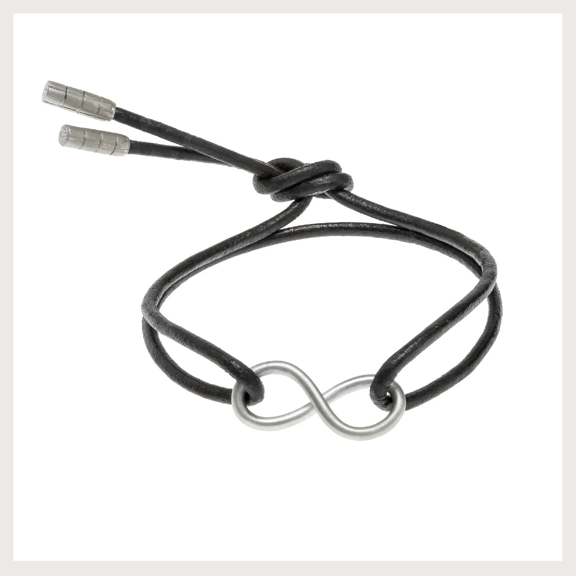 Pulseira Infinito com couro preto pequena | prata