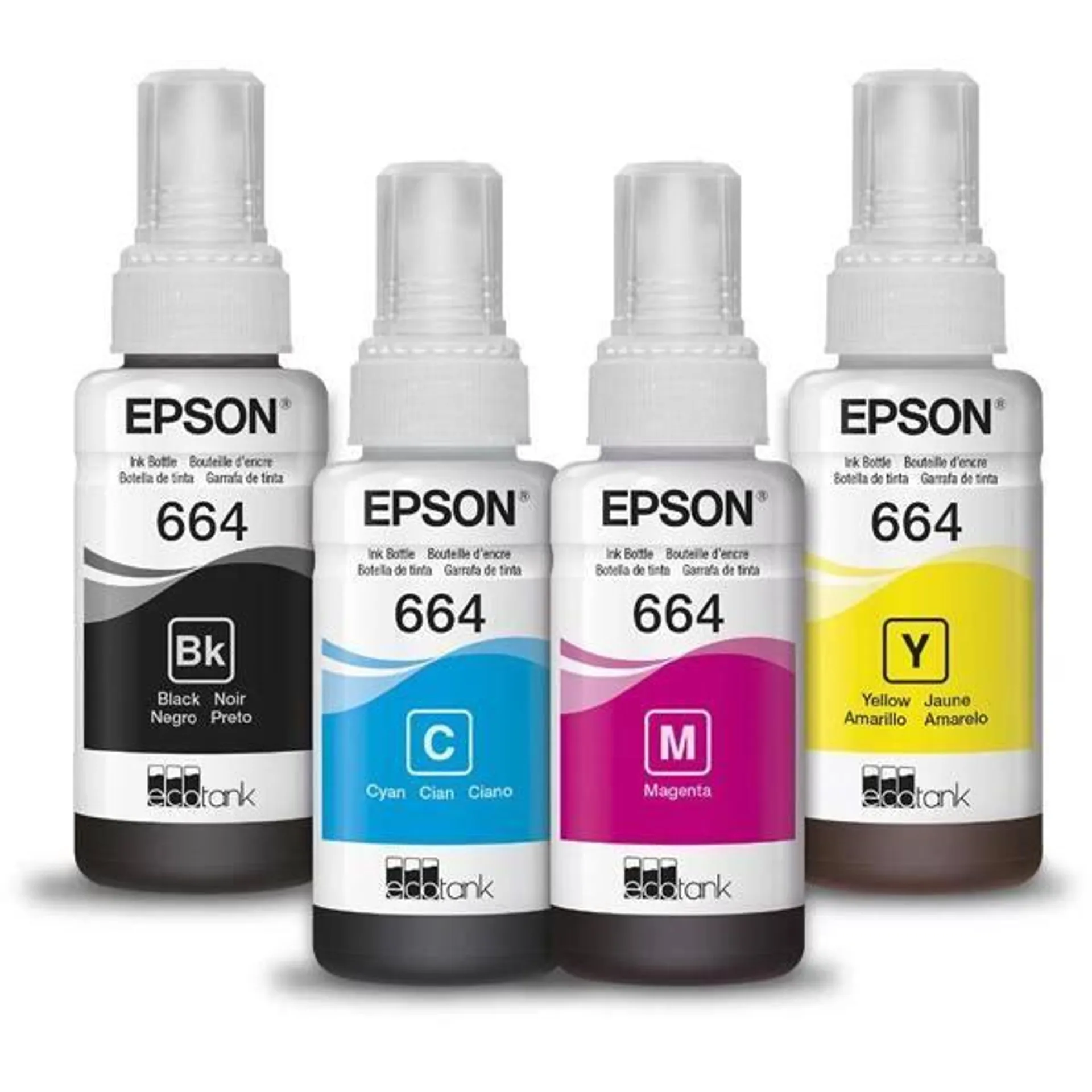 Kit com 4 Garrafas de Tinta Epson, Preto, Ciano, Magenta, Amarelo, T664520-4P, 1 UN