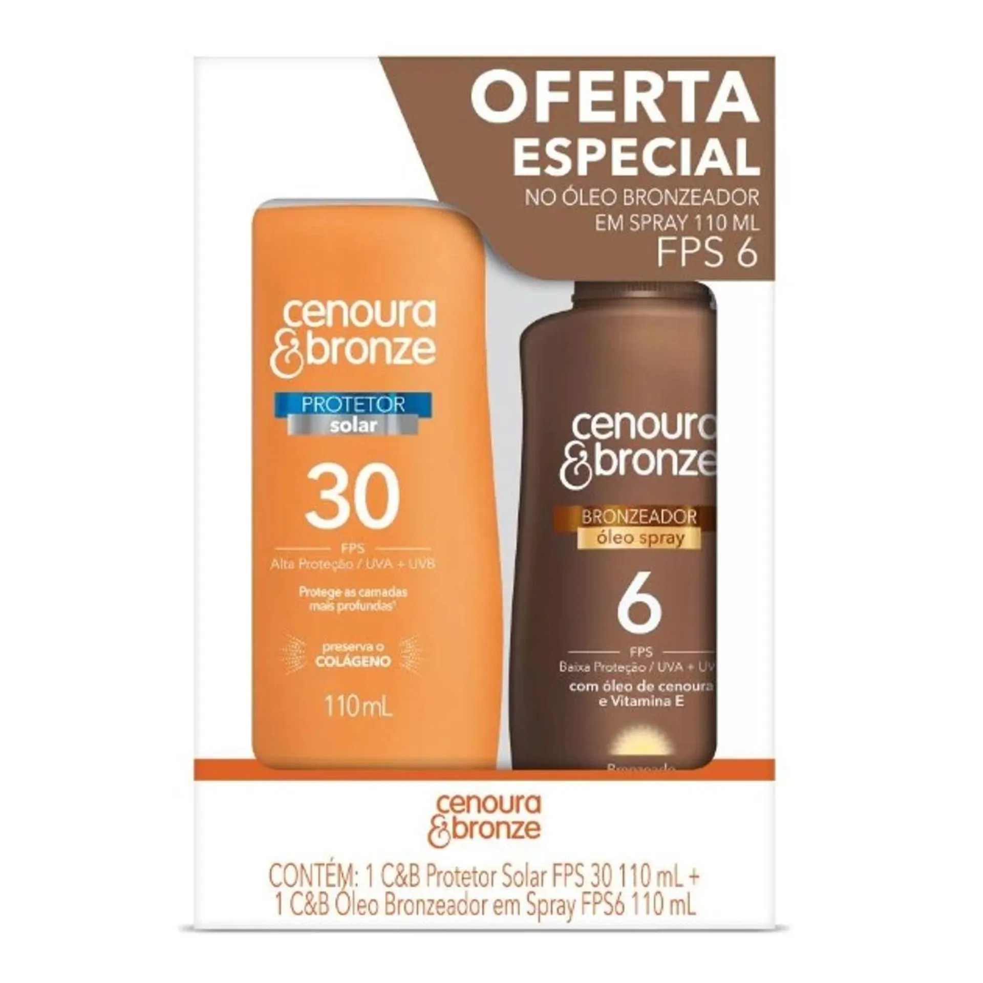 Protetor Cenoura & Bronze FPS30 110ml + Óleo FPS6 110ml