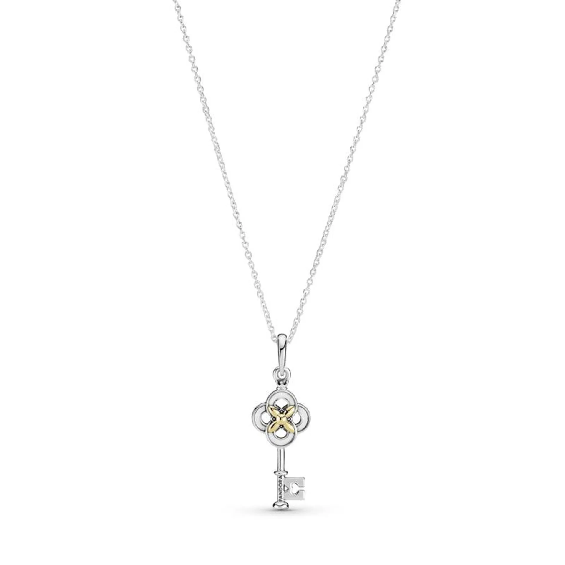 Colar De Chave E Flor Com Ouro 14k