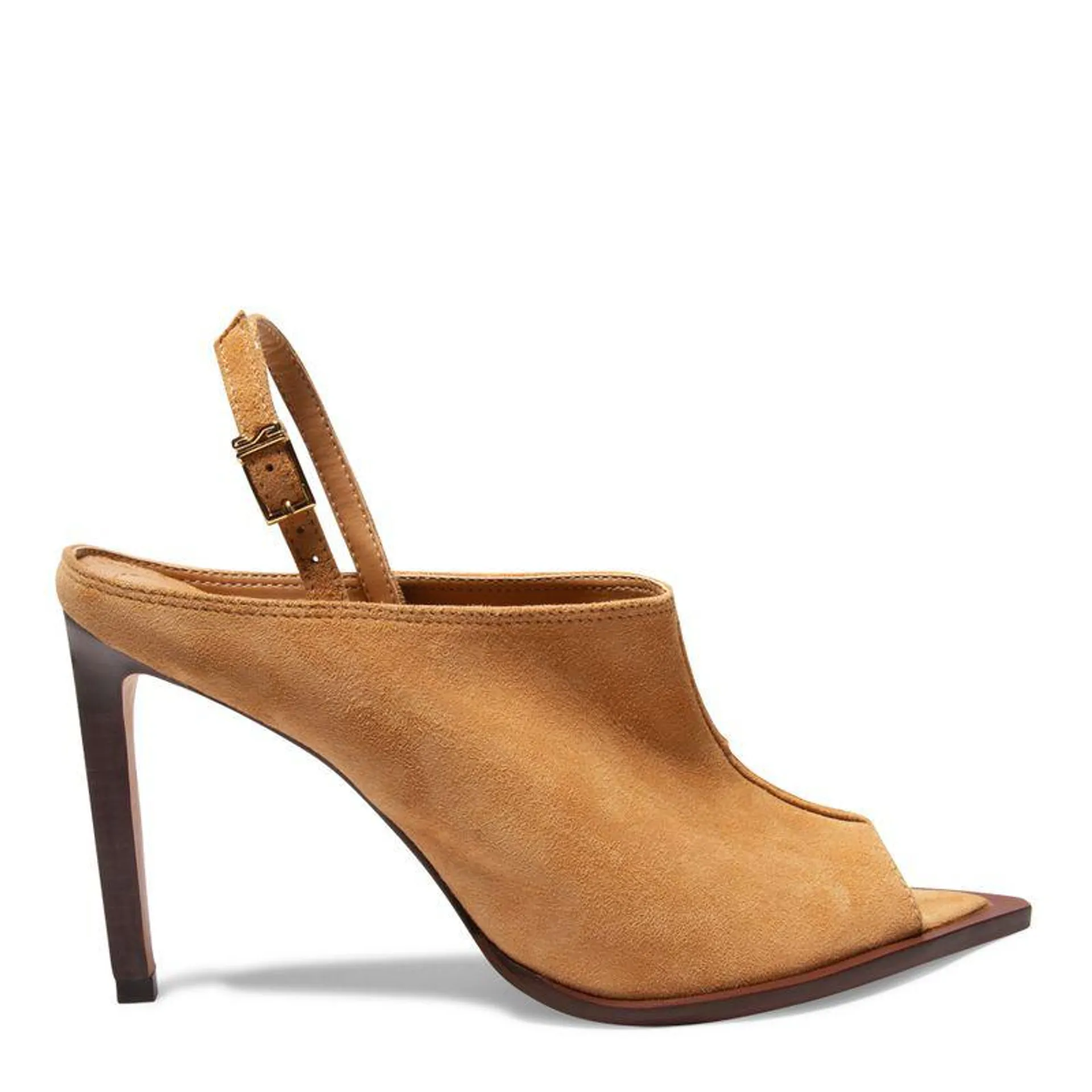 Sapato Peep Toe Bege Couro Salto Fino