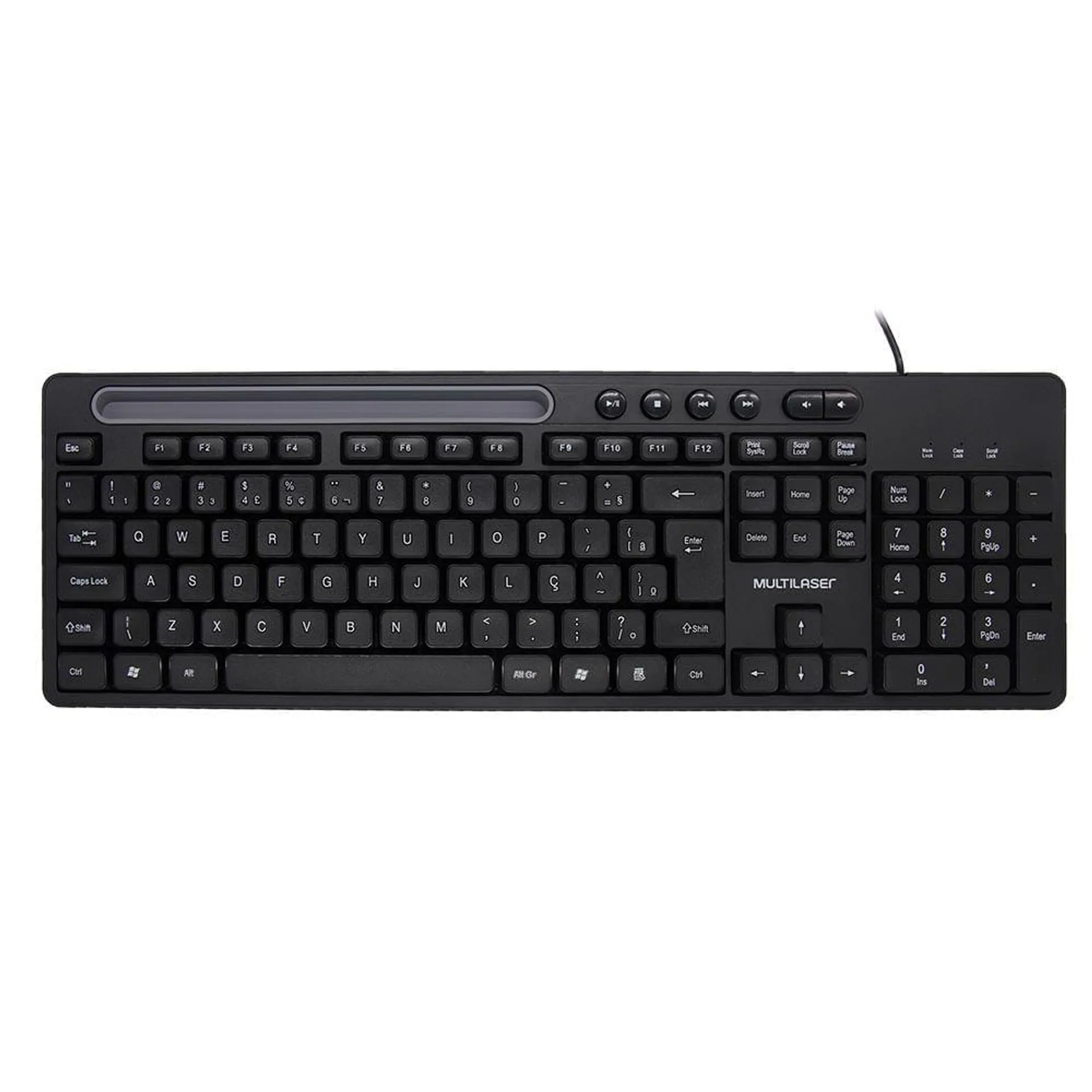 Teclado Com Fio Slot Conexão USB Cabo de 130cm Teclas Multimídia Slot p/ Tablet até 10" Preto - TC262