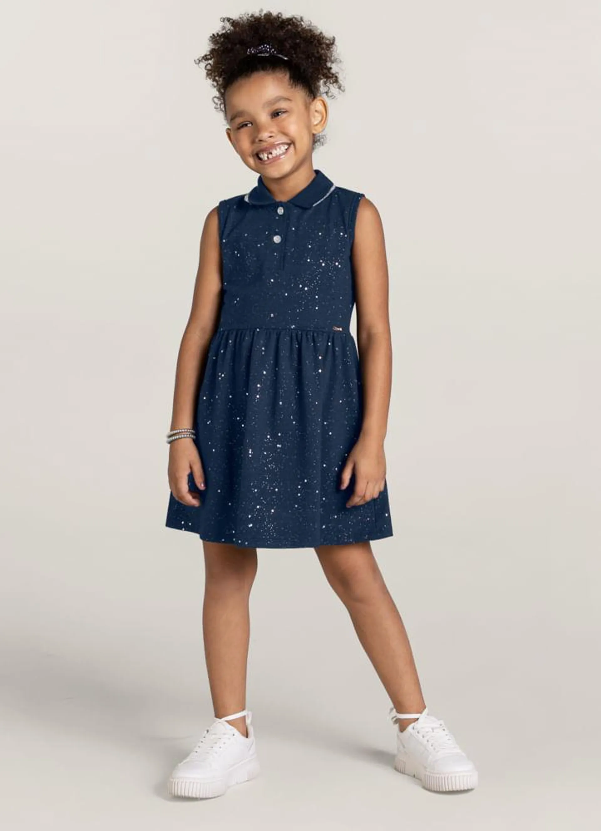 Vestido em cottom com retilinea infantil menina Brandili