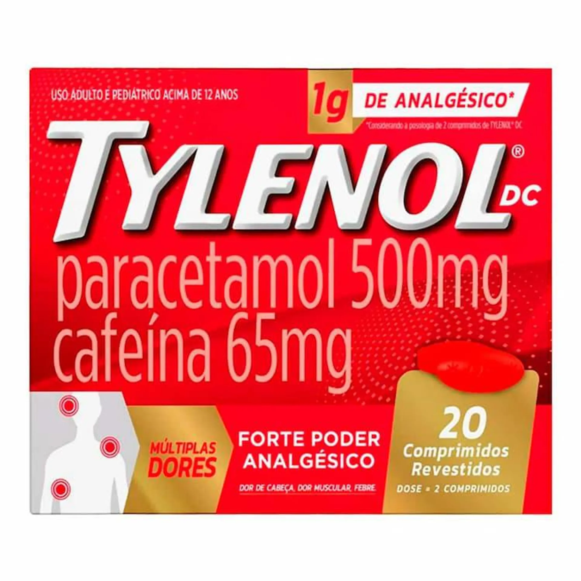 Tylenol DC Múltiplas Dores 1g 20 Comprimidos