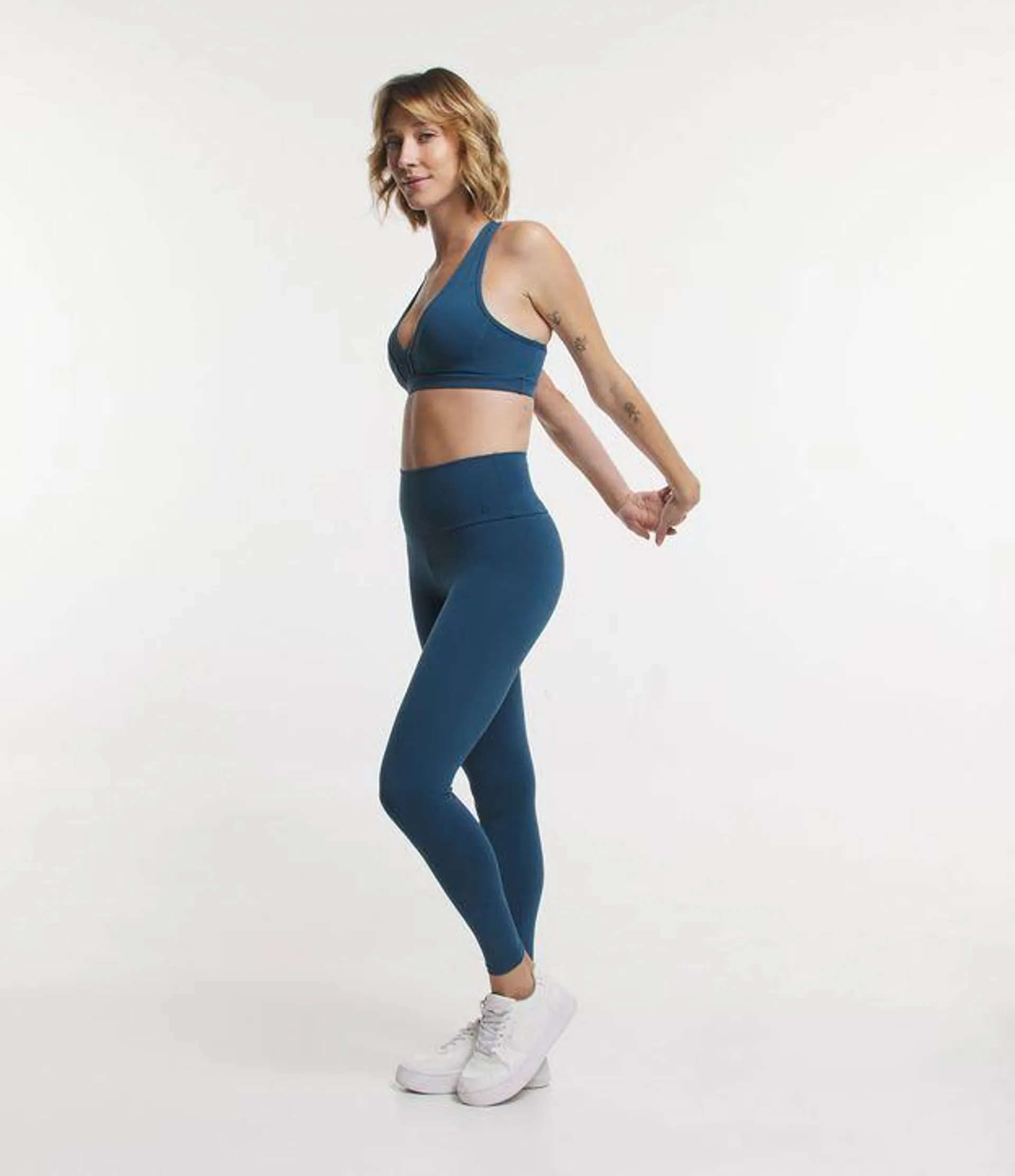 Calça Legging Esportiva em Poliamida com Cós Alto Azul