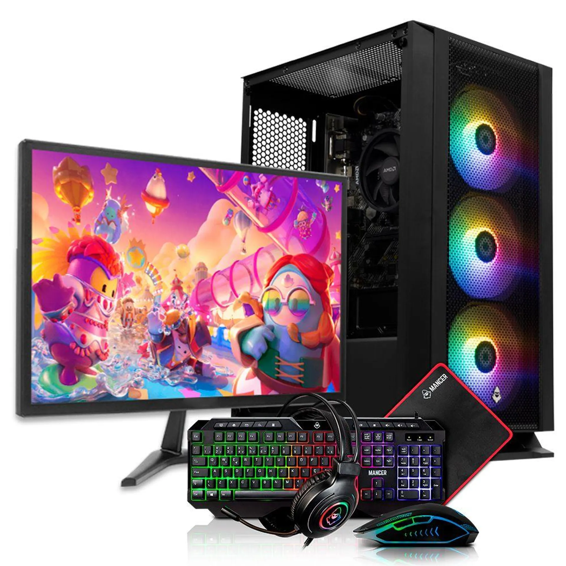 Computador Completo Mancer Gamer Thor IX, AMD RYZEN 5 4600G, 16GB DDR4, SSD 480GB + Monitor 21 + Kit Periféricos