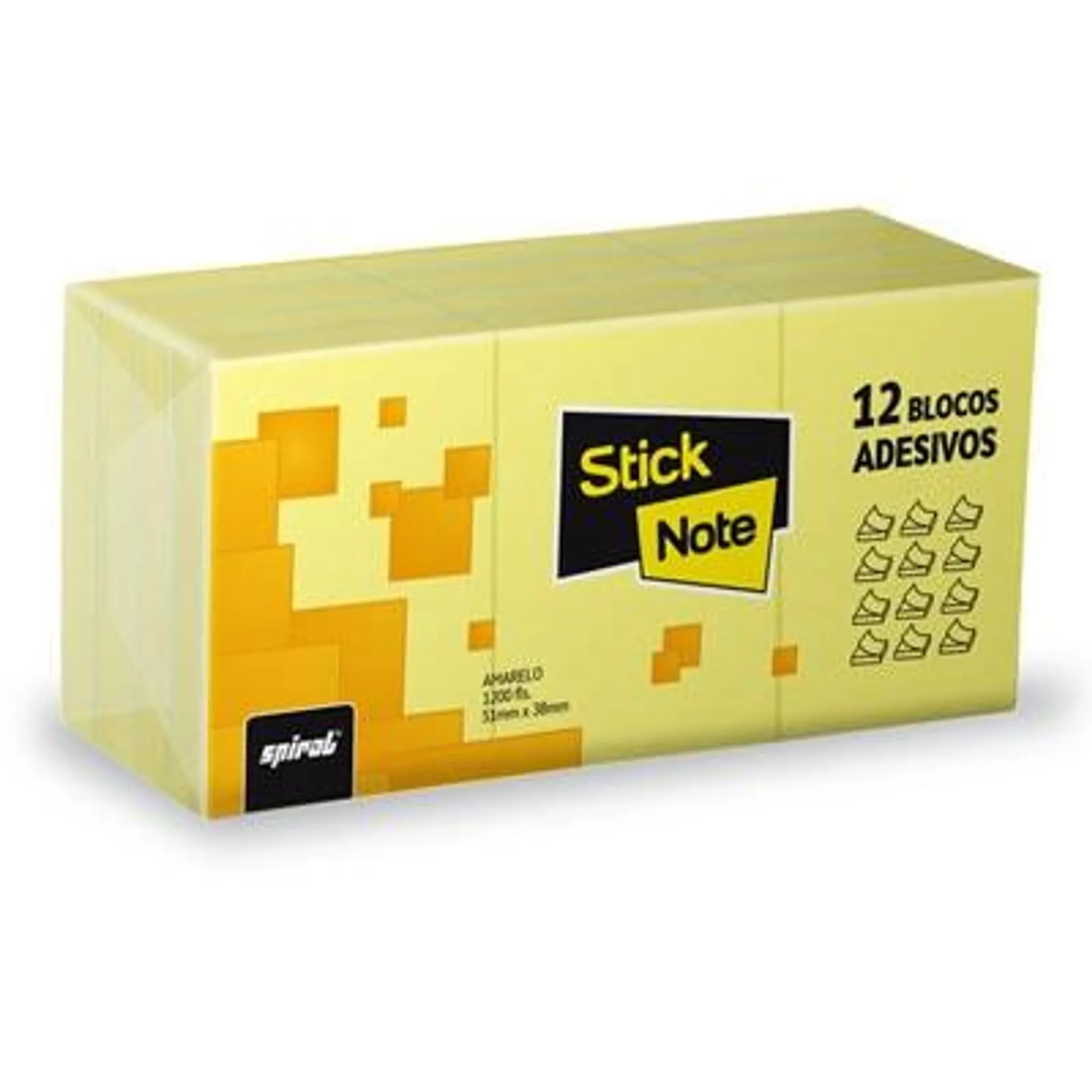 Bloco adesivo 38mm x 51mm amarelo - 12 unidades de 100 folhas cada (total 1.200 folhas) - Stick Note PT 12 UN