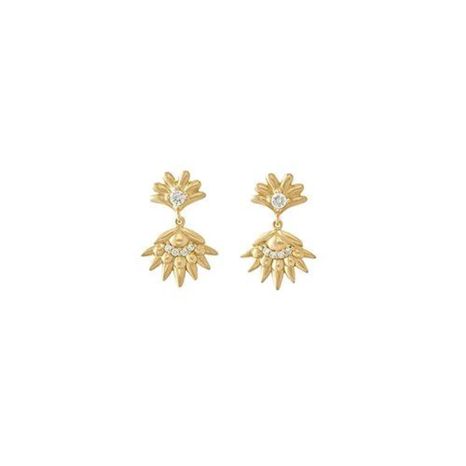 Brincos de ouro amarelo 18K polido com diamantes - Flor Maior - Coleção Cashmere