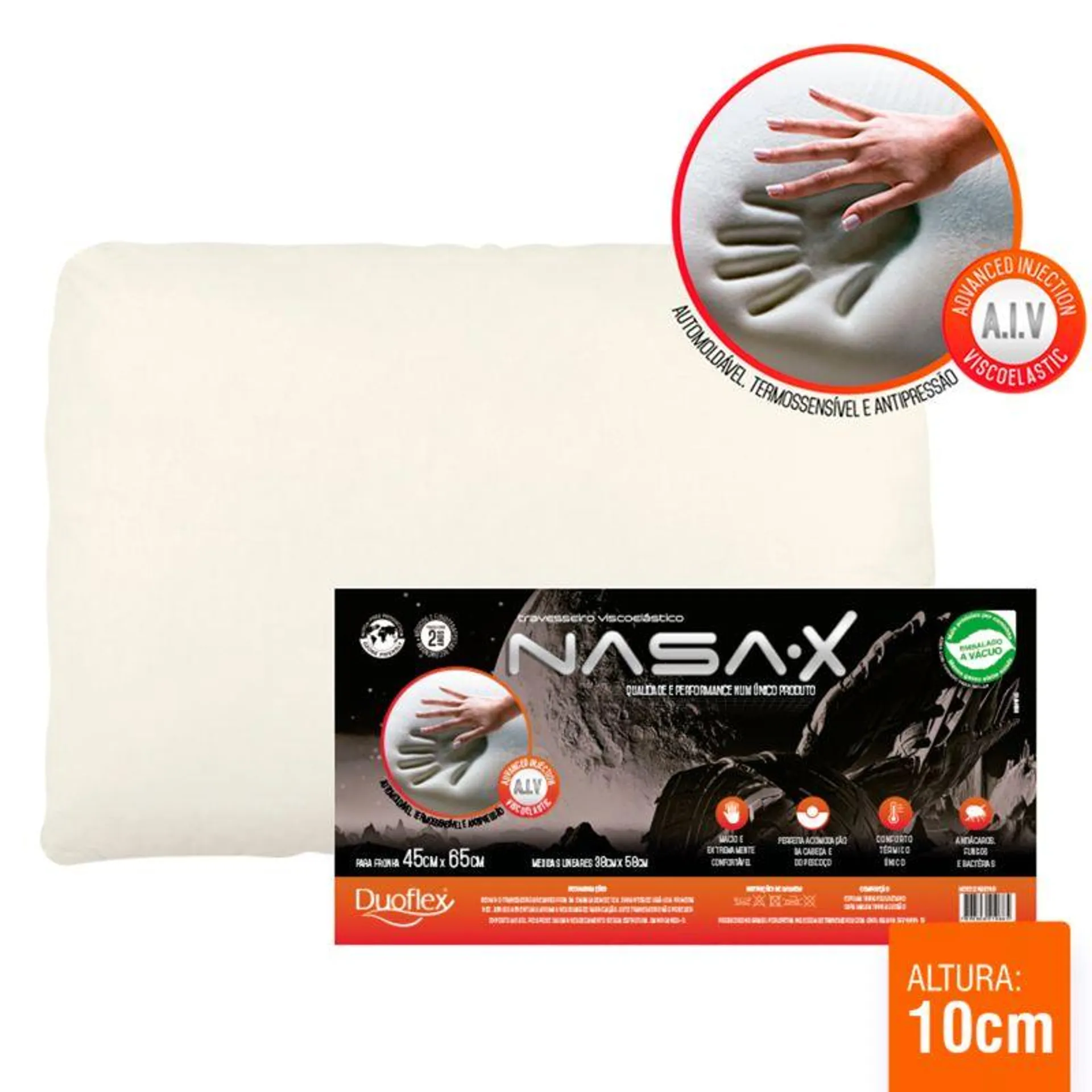 Travesseiro Viscoelástico Nasa Bege 50x70x10cm NS3209 - Duoflex