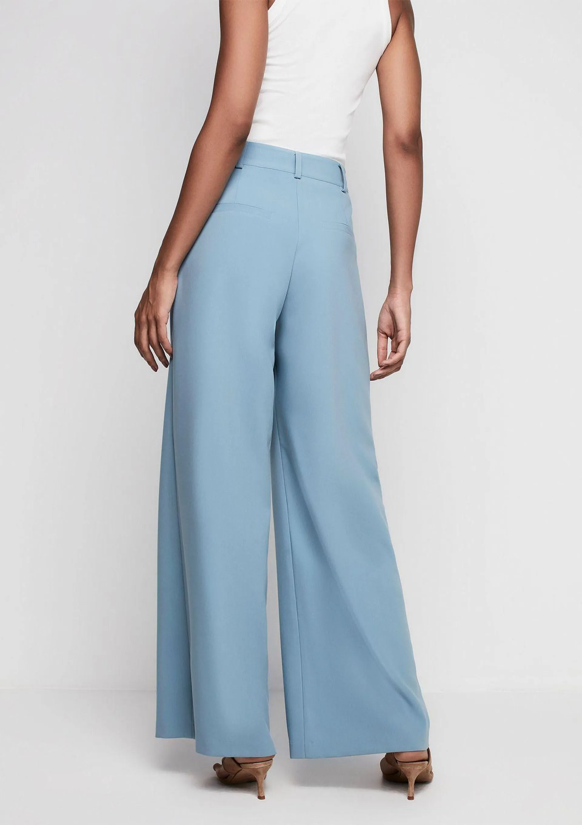 Calça Pantalona Cintura Alta Em Alfaiataria - Azul