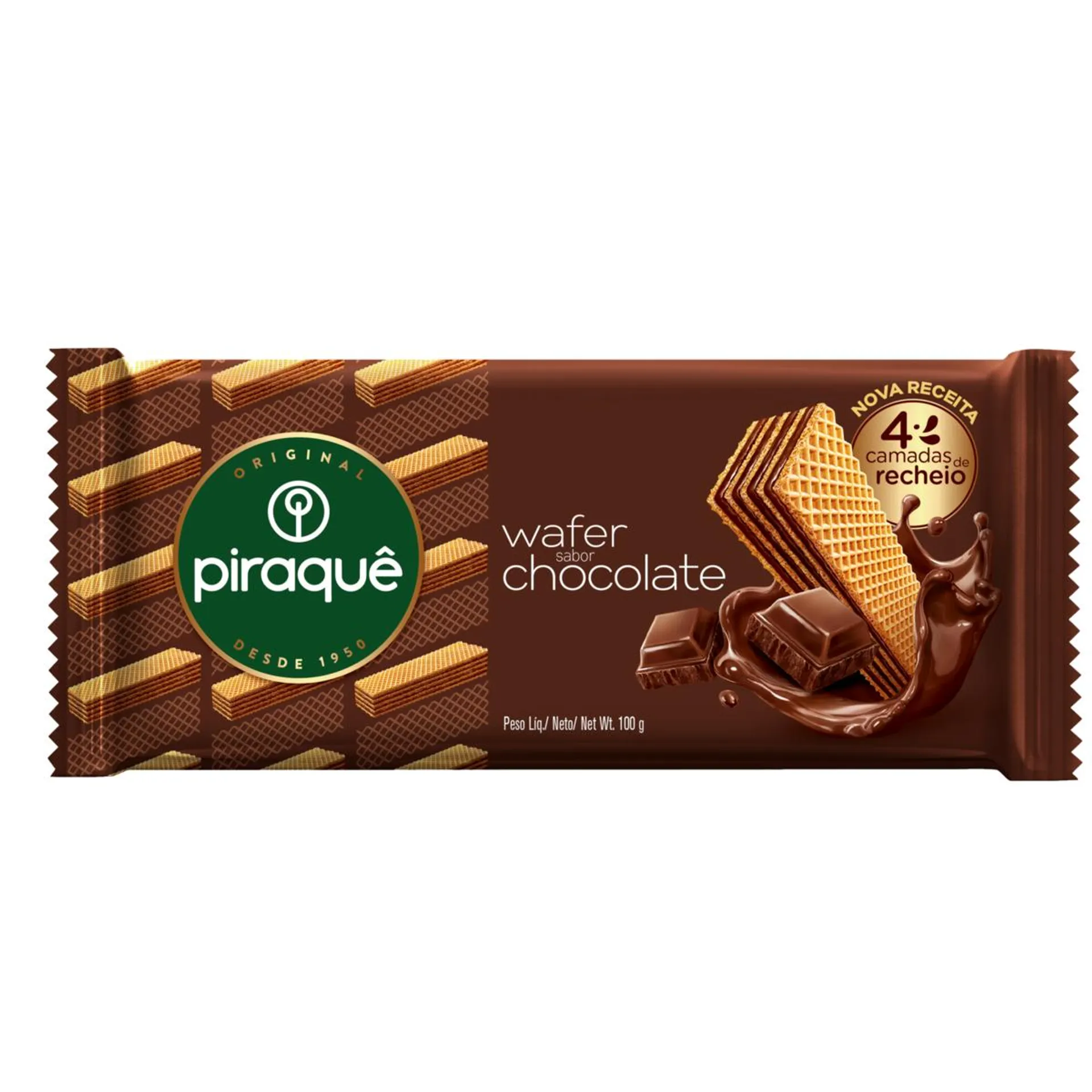 Biscoito Wafer Recheio Chocolate Piraquê Pacote 100g