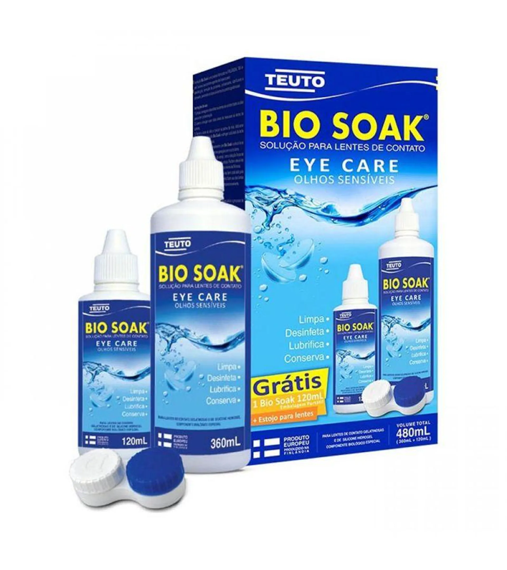 Bio Soak Solução 360ml + 120ml + Estojo Para Lentes